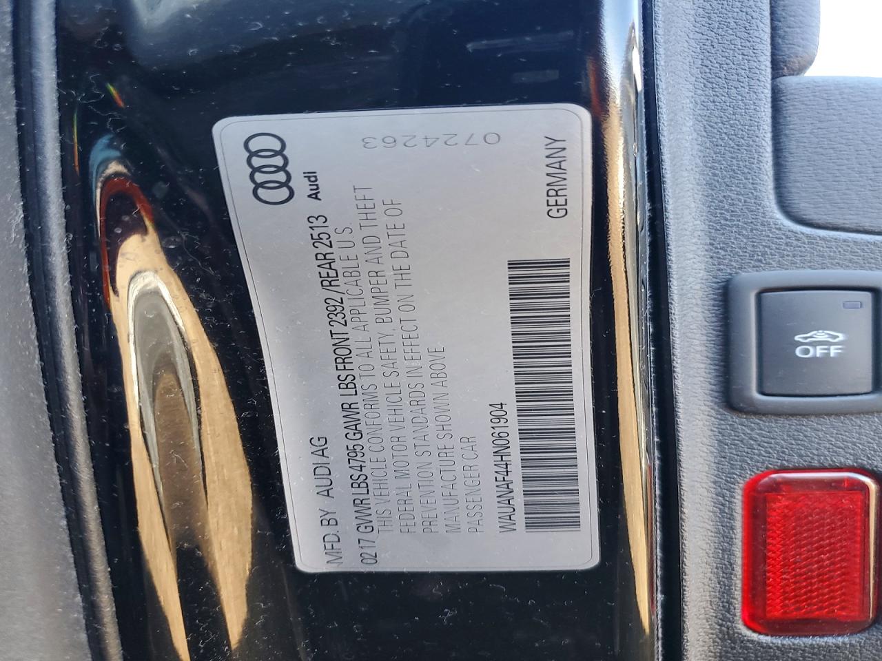 2017 Audi A4 Premium Black vin: WAUANAF44HN061904
