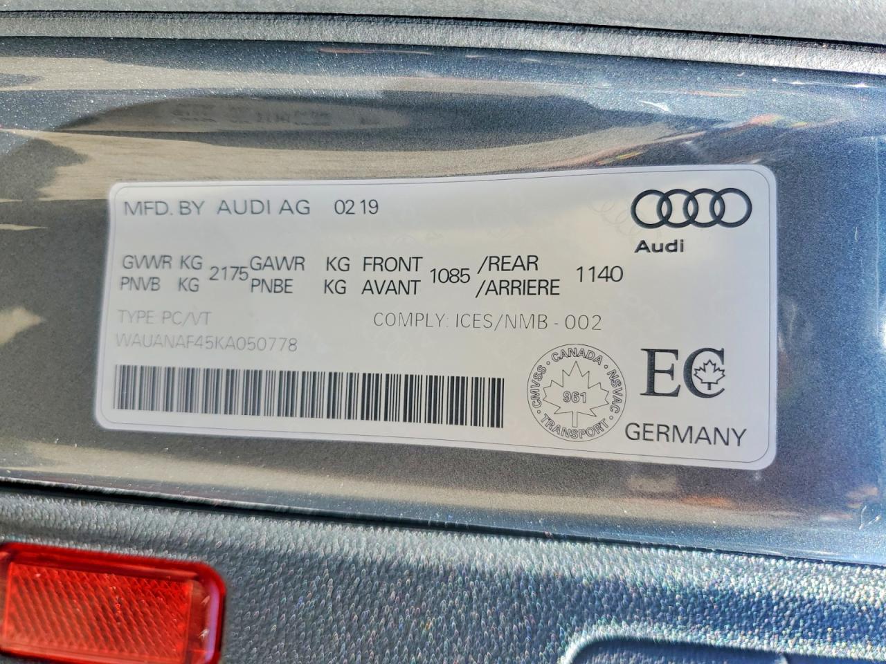 2019 Audi A4 Komfort Серый vin: WAUANAF45KA050778