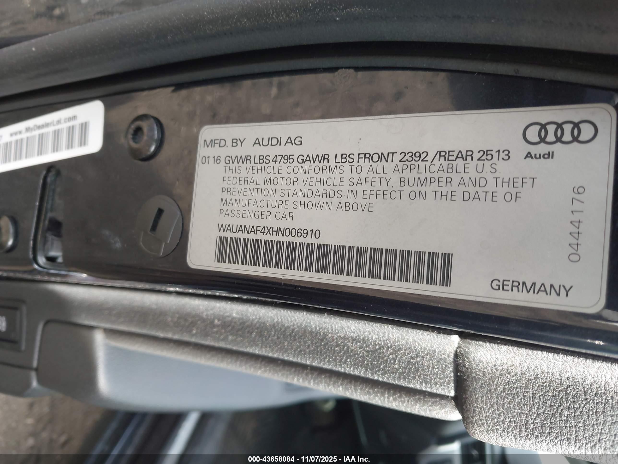 2017 Audi A4 2.0t Premium Black vin: WAUANAF4XHN006910