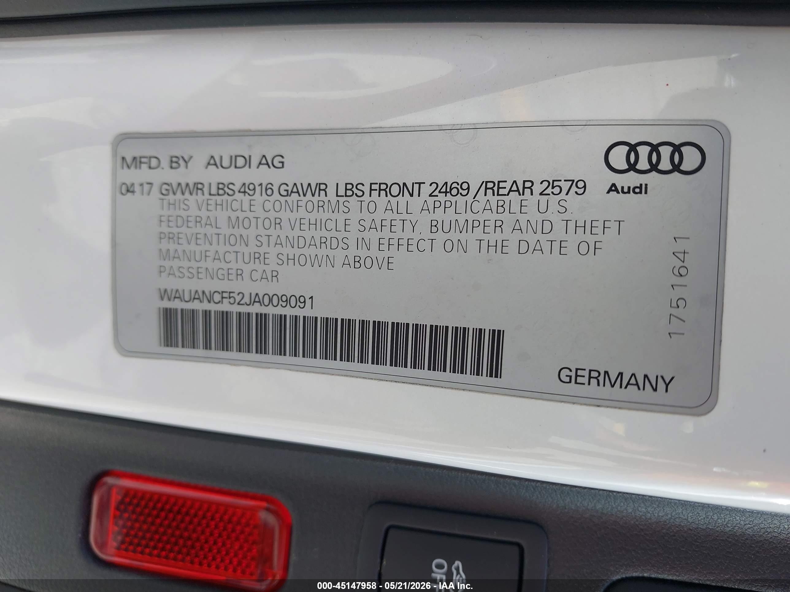 2018 Audi A5 2.0t Premium White vin: WAUANCF52JA009091