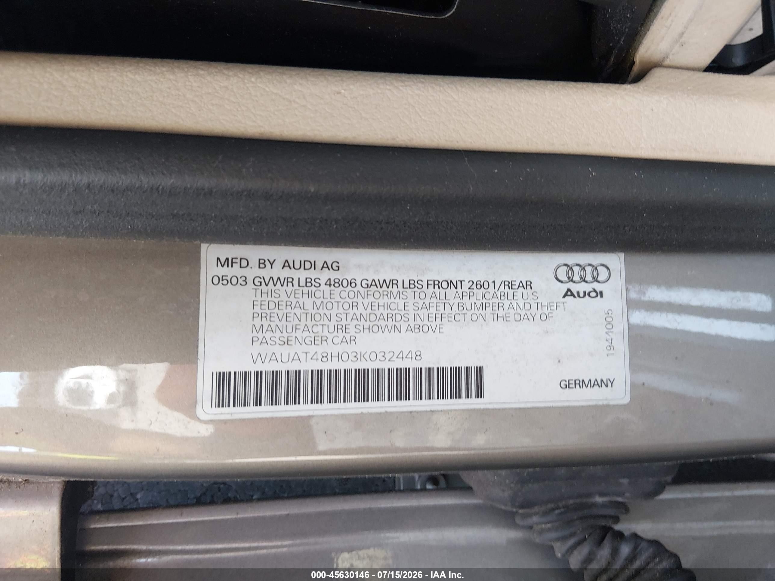 2003 Audi A4 3.0 Gray vin: WAUAT48H03K032448