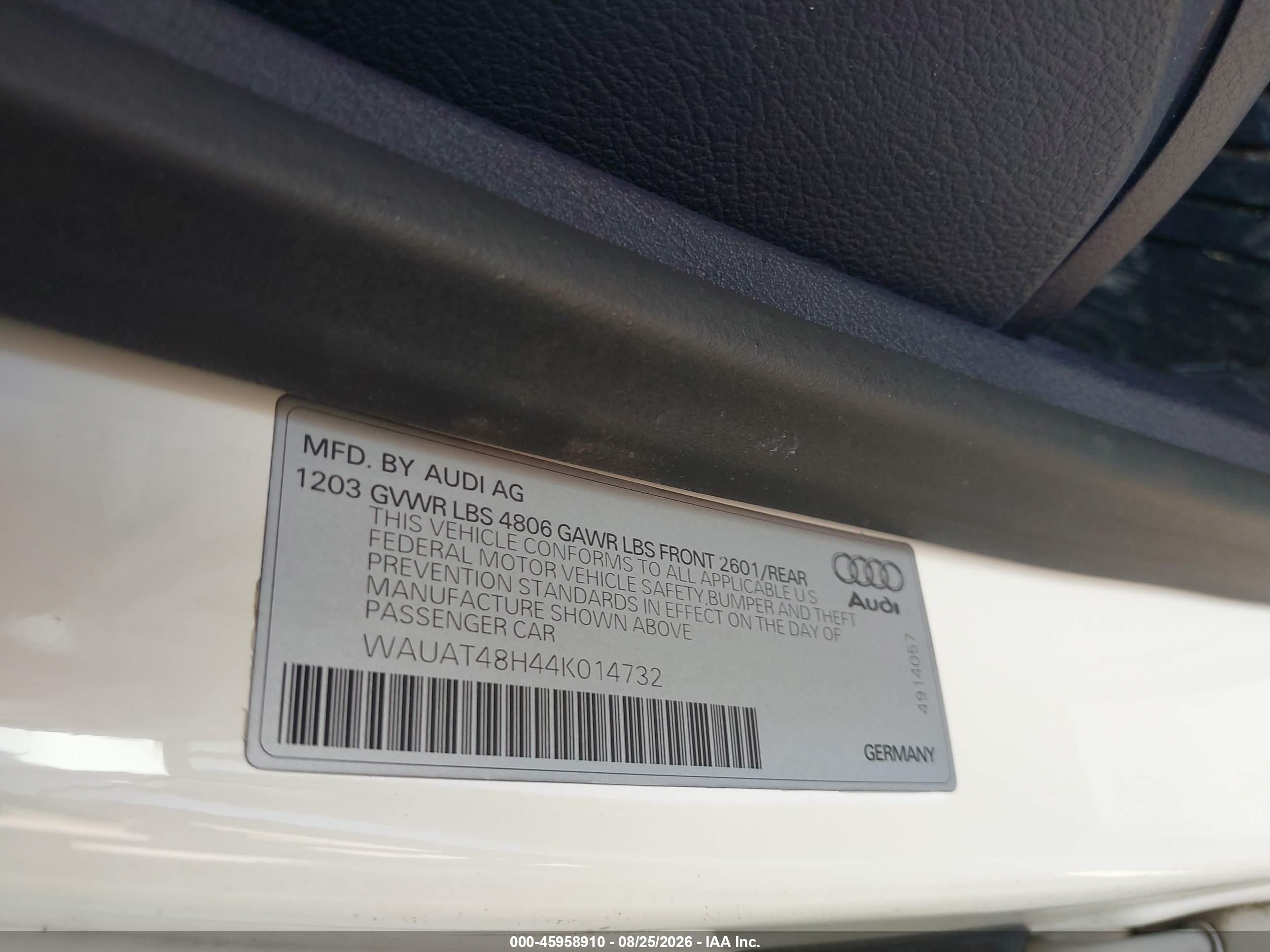 2004 Audi A4 3.0 White vin: WAUAT48H44K014732