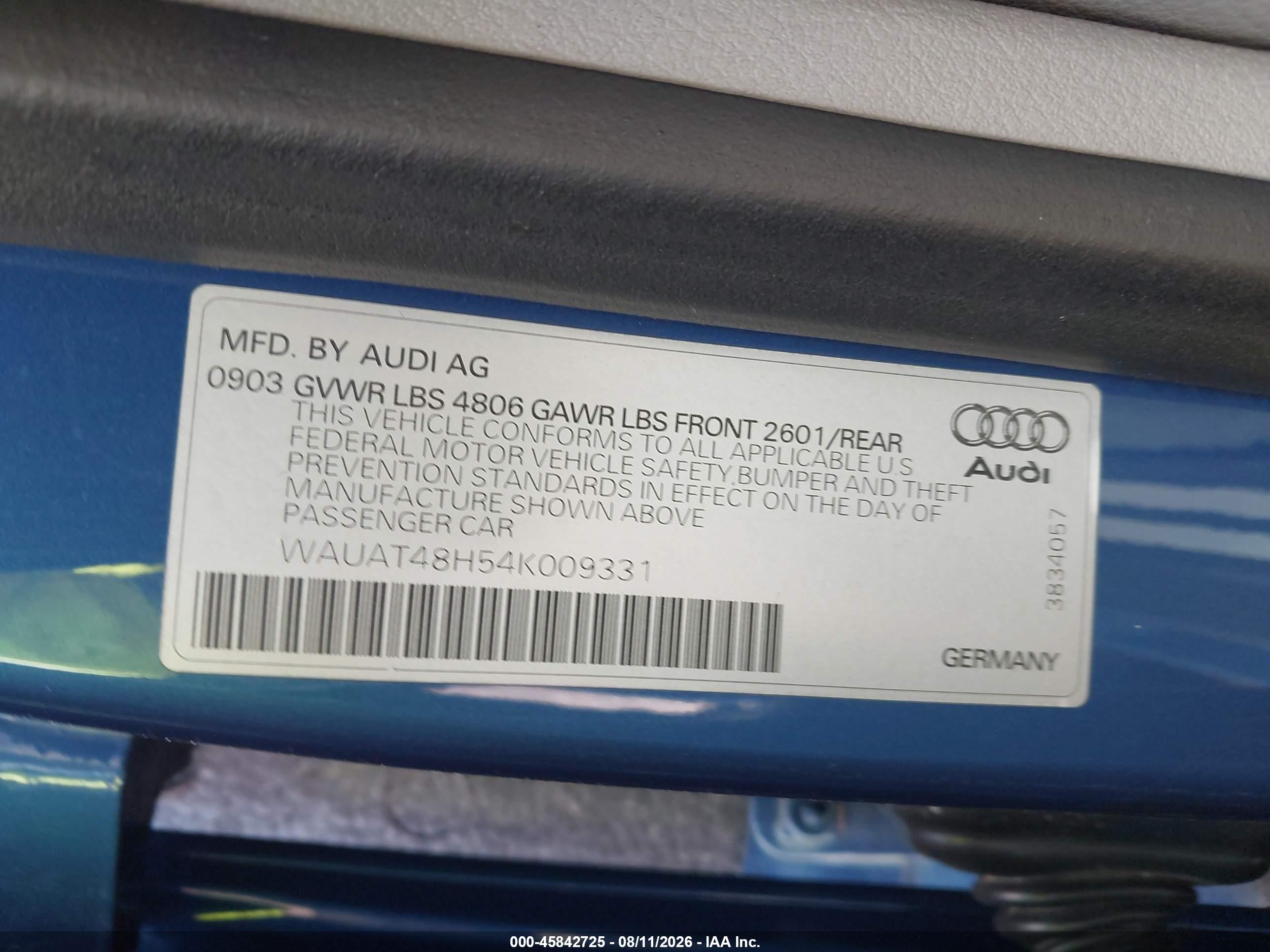 2004 Audi A4 3.0 Blue vin: WAUAT48H54K009331