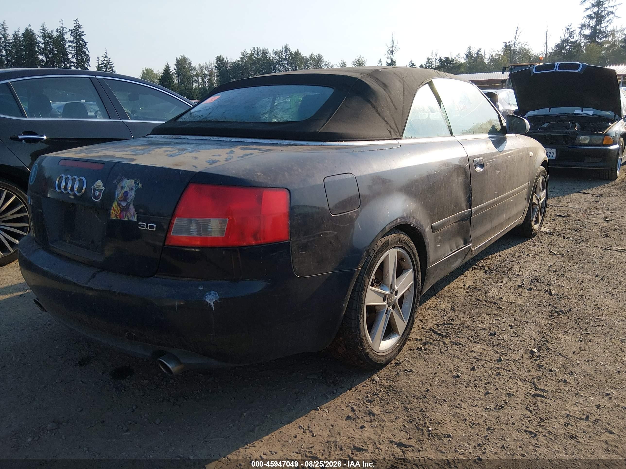 2003 Audi A4 3.0 Black vin: WAUAT48H83K015607