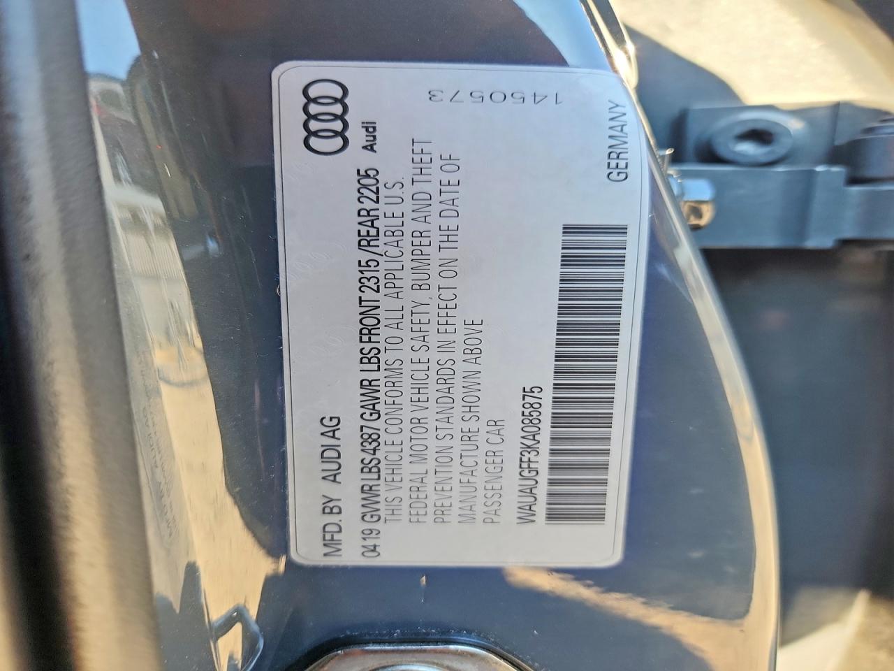 2019 Audi A3 Premium Gray vin: WAUAUGFF3KA085875