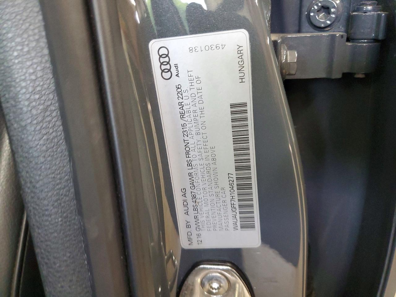 2017 Audi A3 Premium Charcoal vin: WAUAUGFF7H1046277