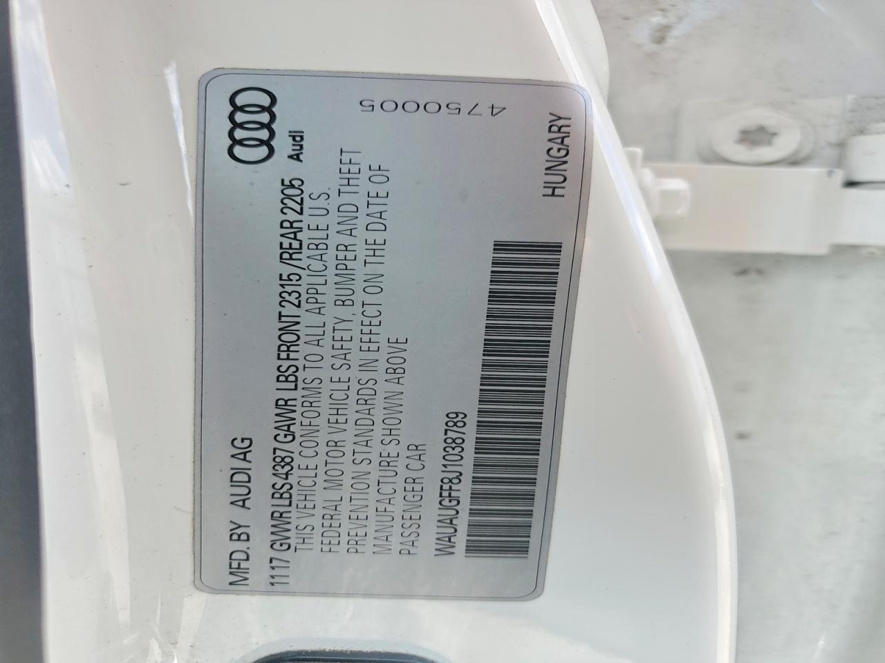 2018 Audi A3 Premium White vin: WAUAUGFF8J1038789