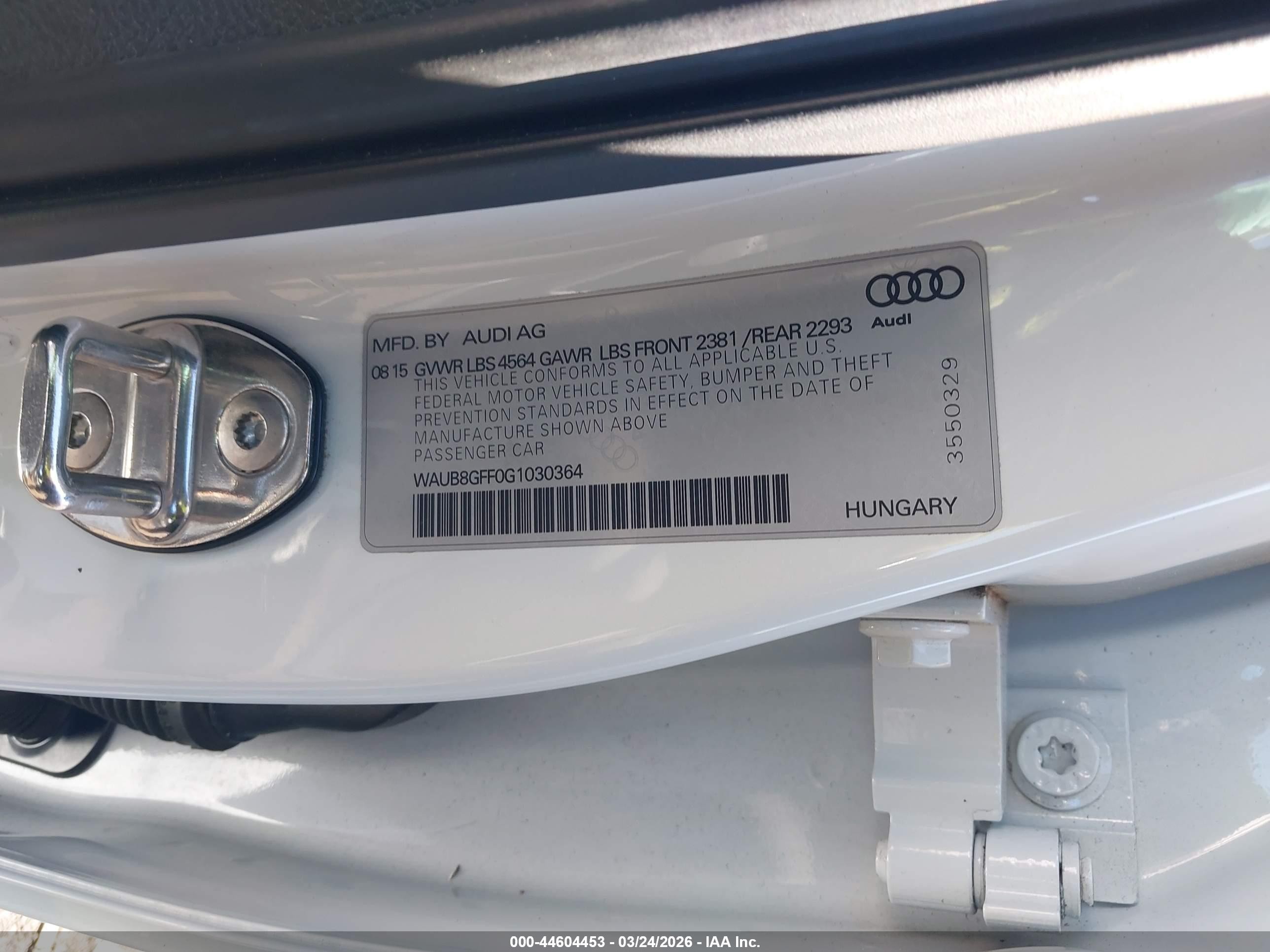 2016 Audi A3 2.0t Premium White vin: WAUB8GFF0G1030364
