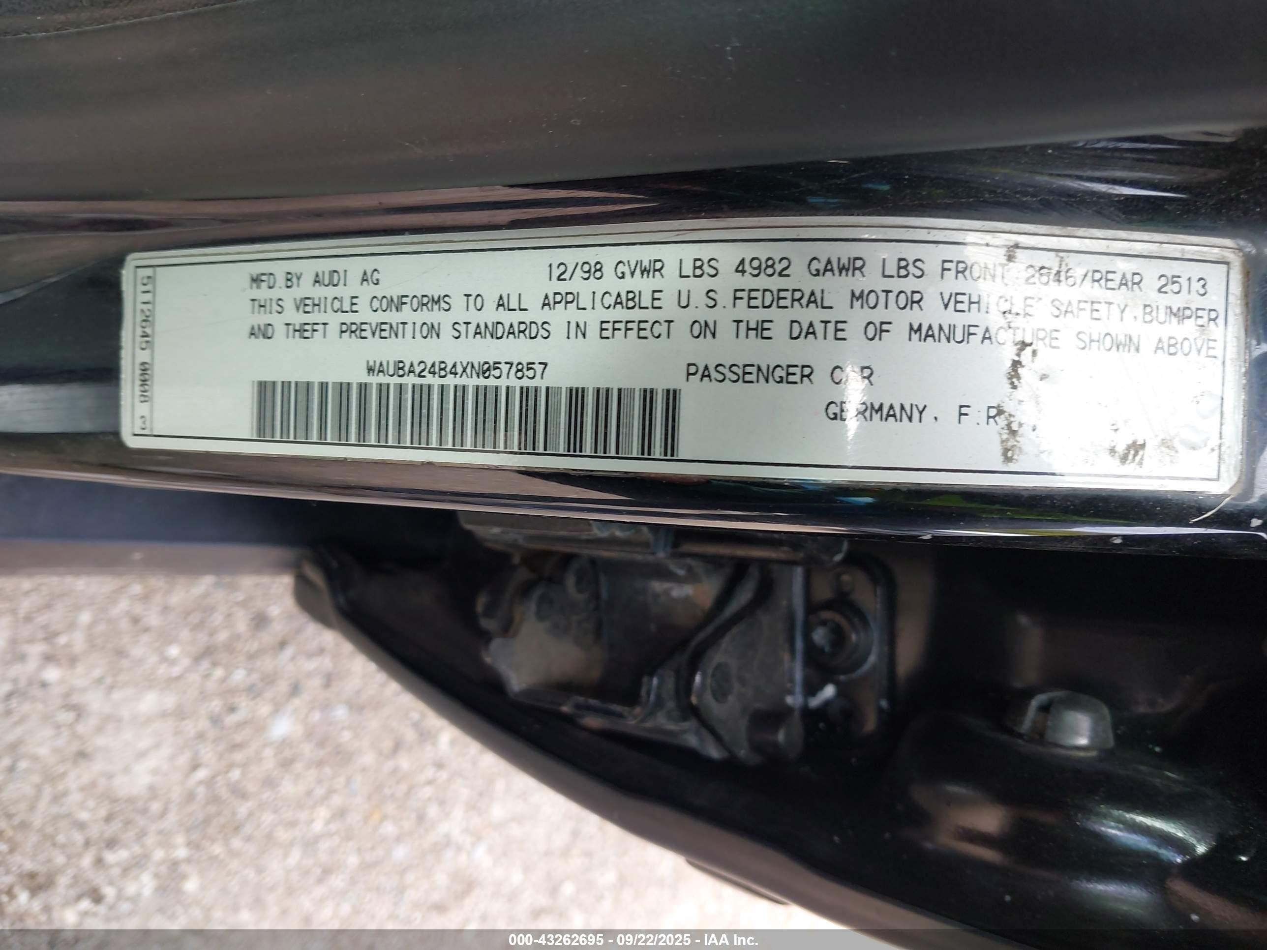 1999 Audi A6   Black vin: WAUBA24B4XN057857