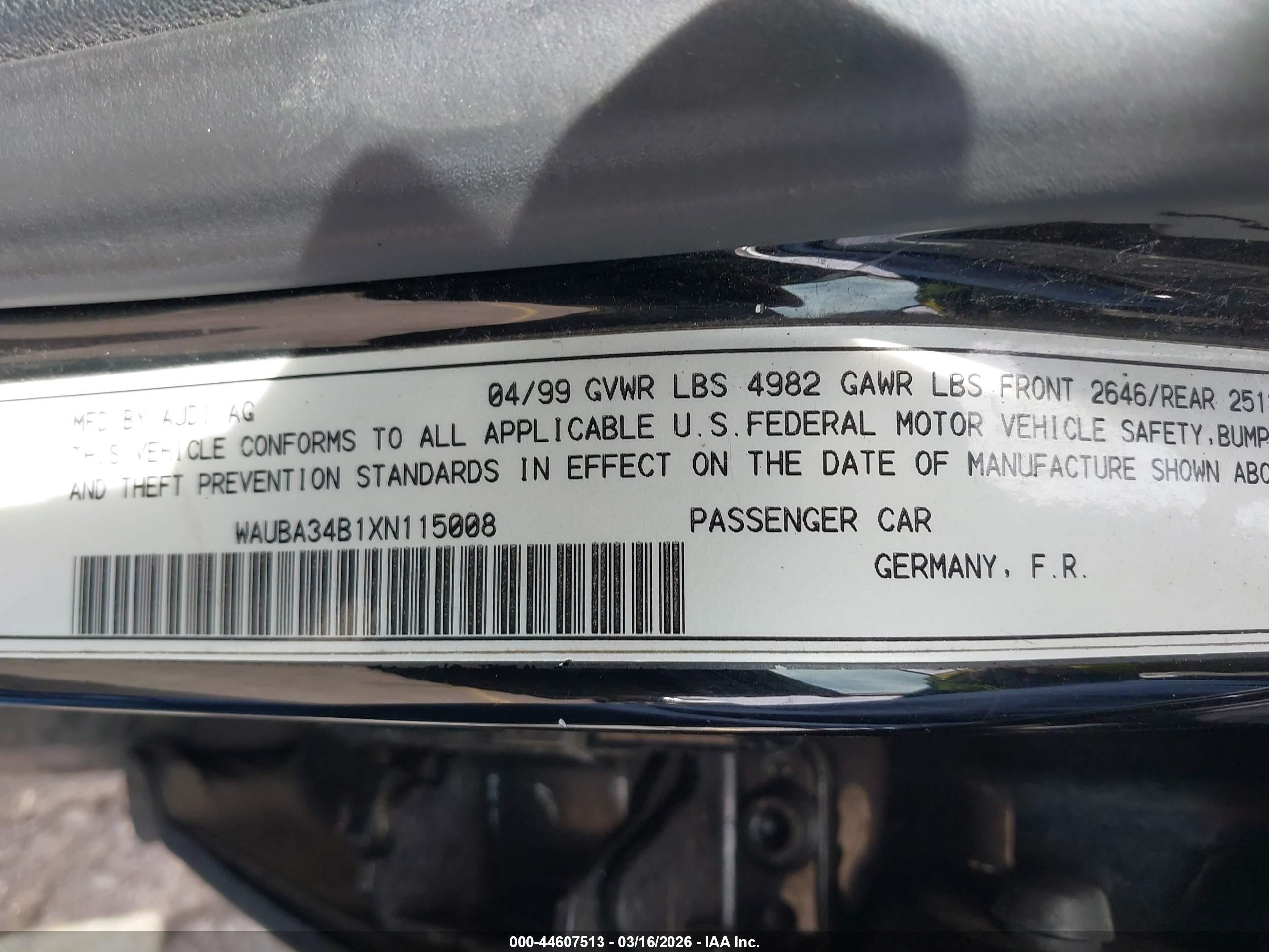 1999 Audi A6   Black vin: WAUBA34B1XN115008