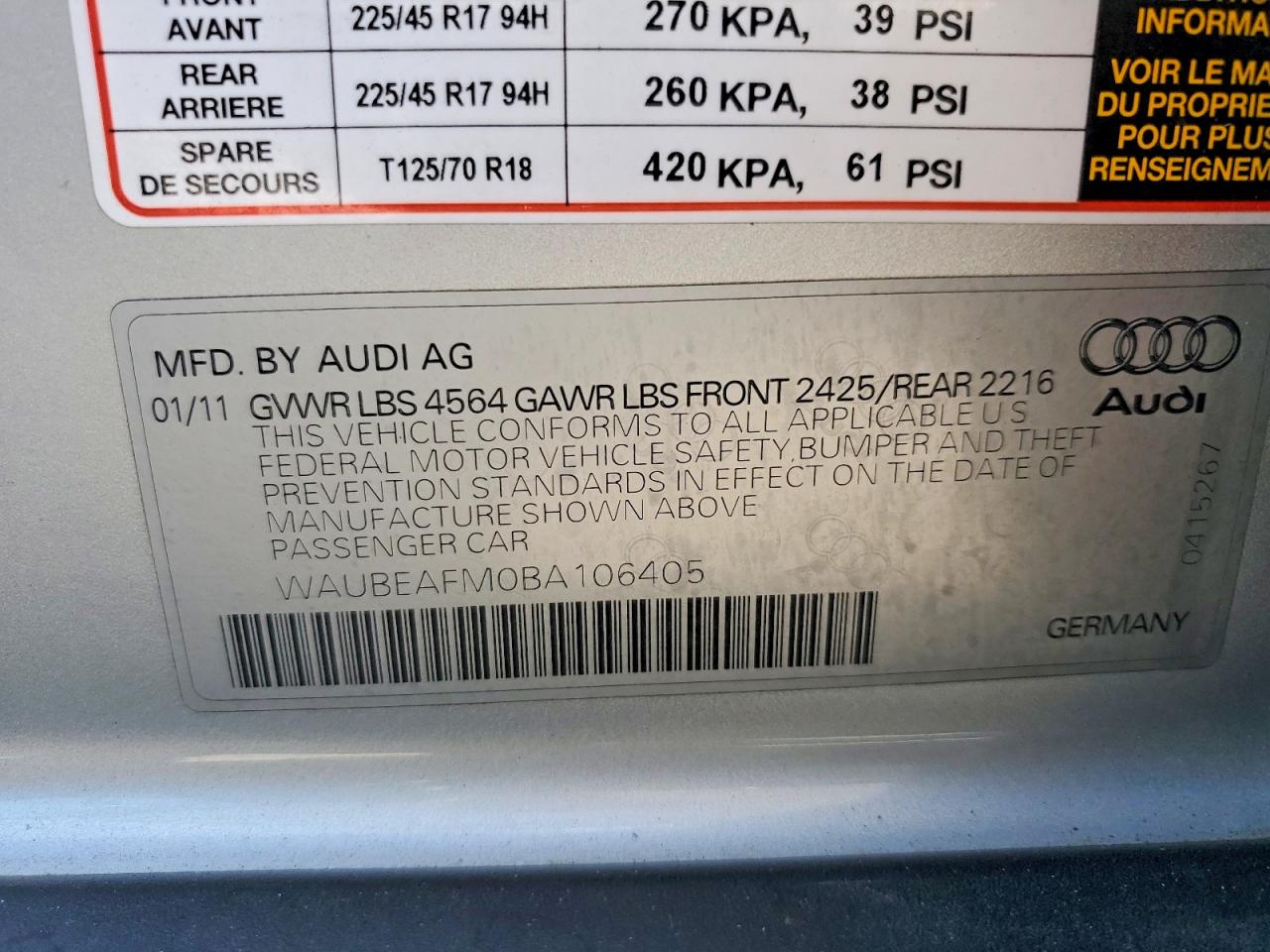 2011 Audi A3 Premium Silver vin: WAUBEAFM0BA106405