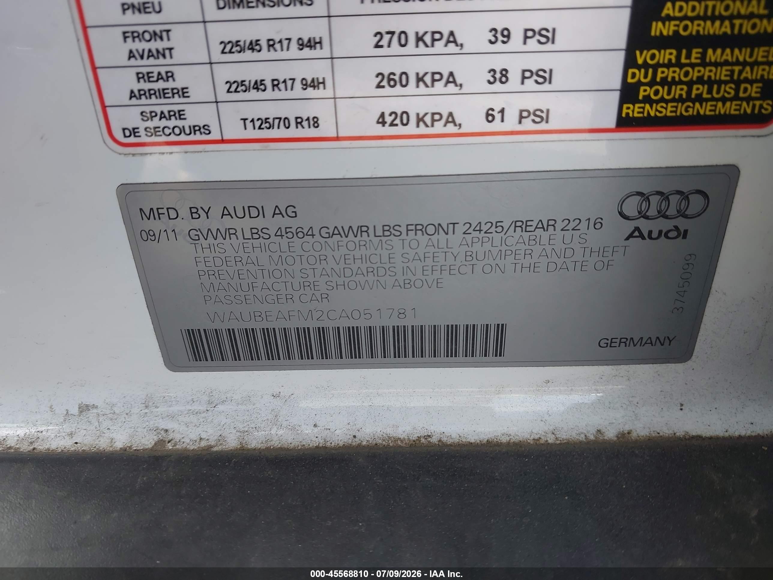 2012 Audi A3 2.0t Premium Белый vin: WAUBEAFM2CA051781