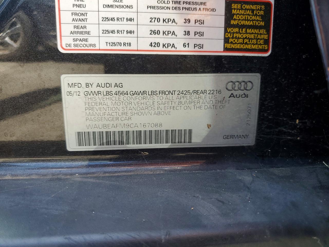 2012 Audi A3 Premium Угольный vin: WAUBEAFM9CA167088