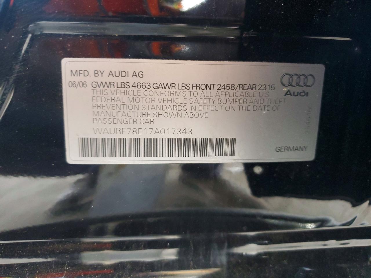 2007 Audi A4 S-line 2.0t Turbo Black vin: WAUBF78E17A017343