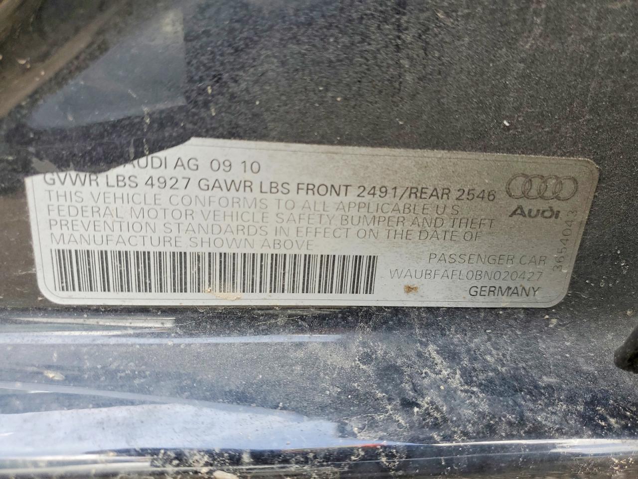 2011 Audi A4 Premium Black vin: WAUBFAFL0BN020427