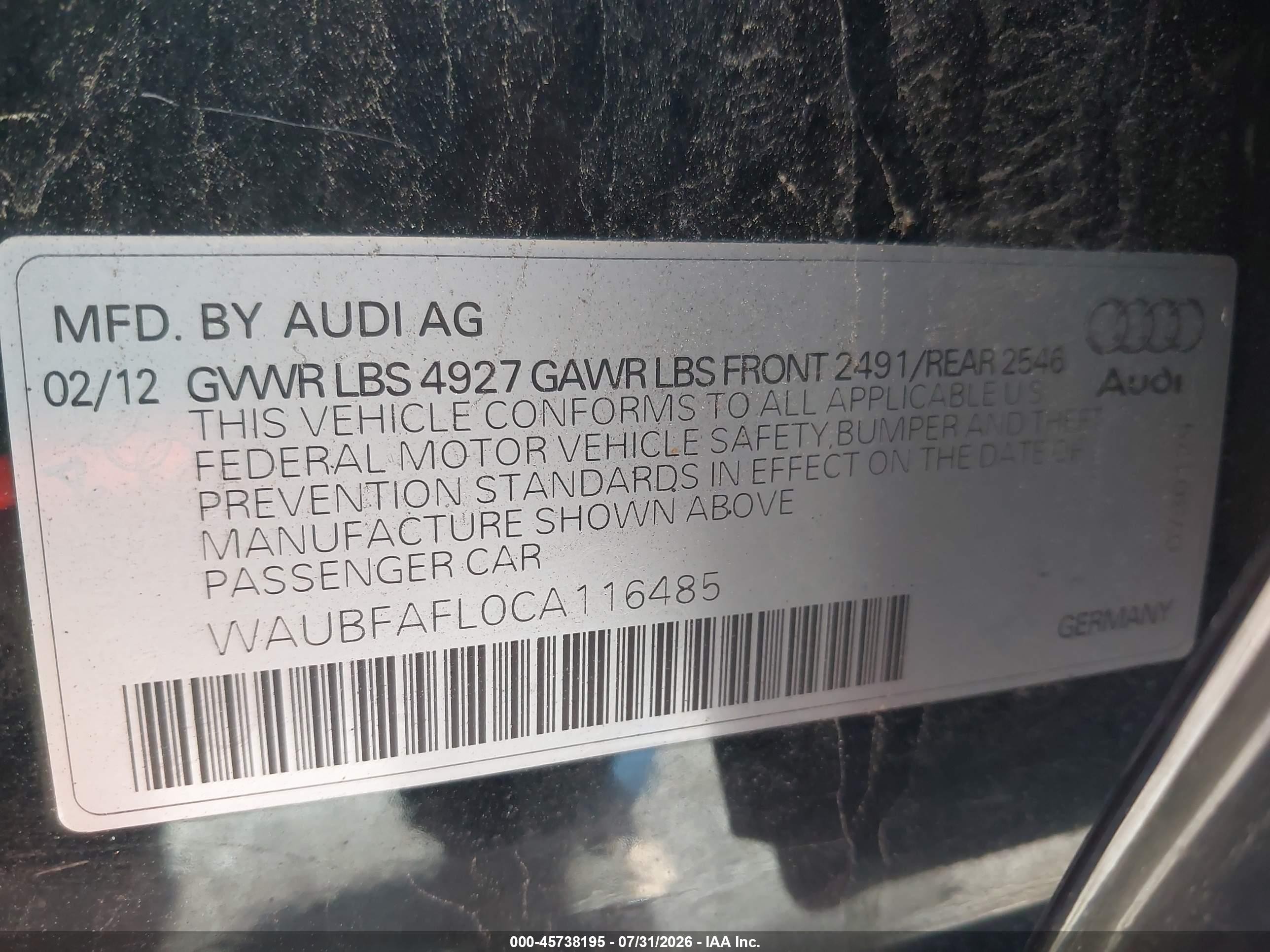 2012 Audi A4 2.0t Premium Black vin: WAUBFAFL0CA116485