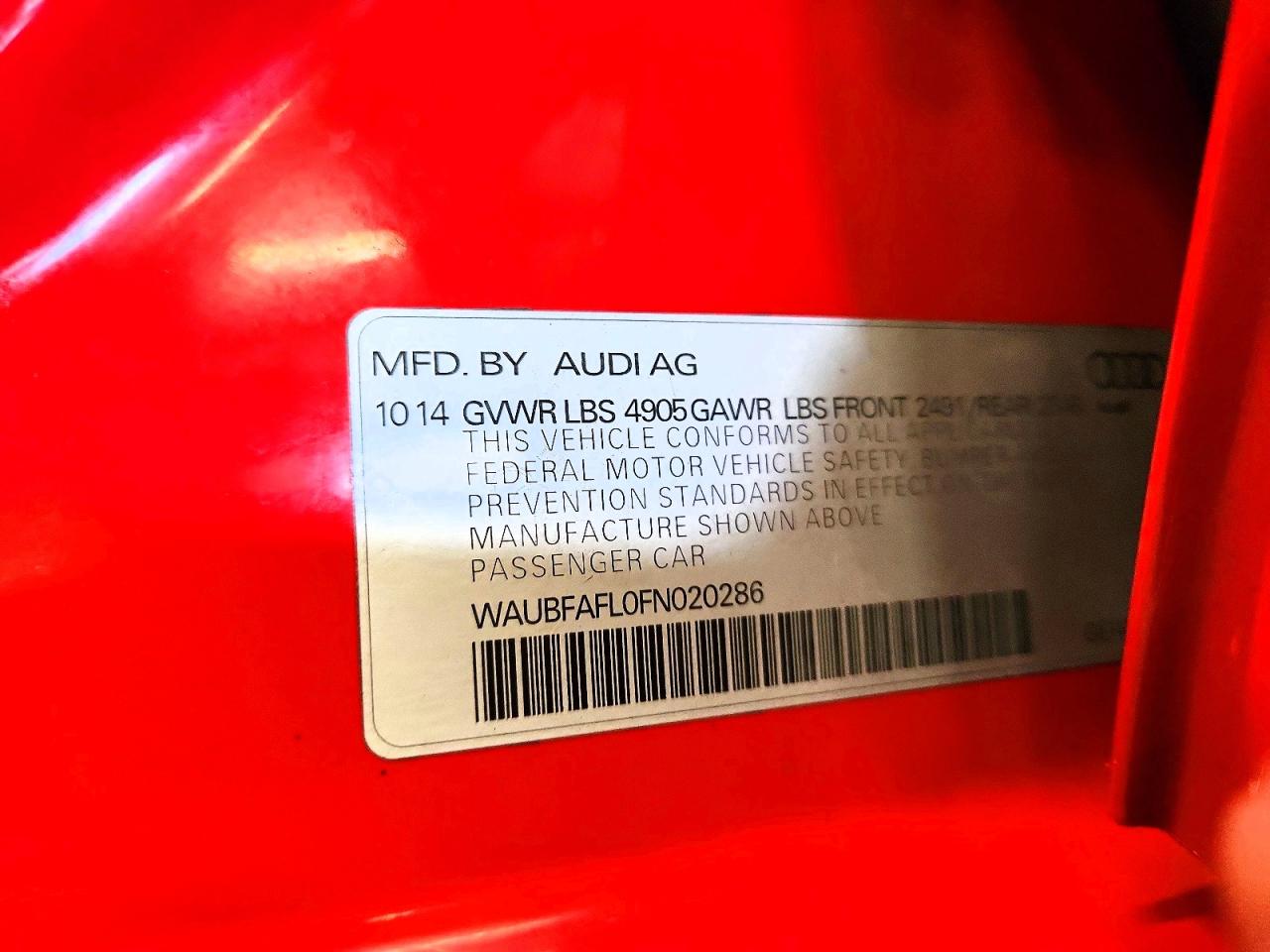 2015 Audi A4 Premium Red vin: WAUBFAFL0FN020286