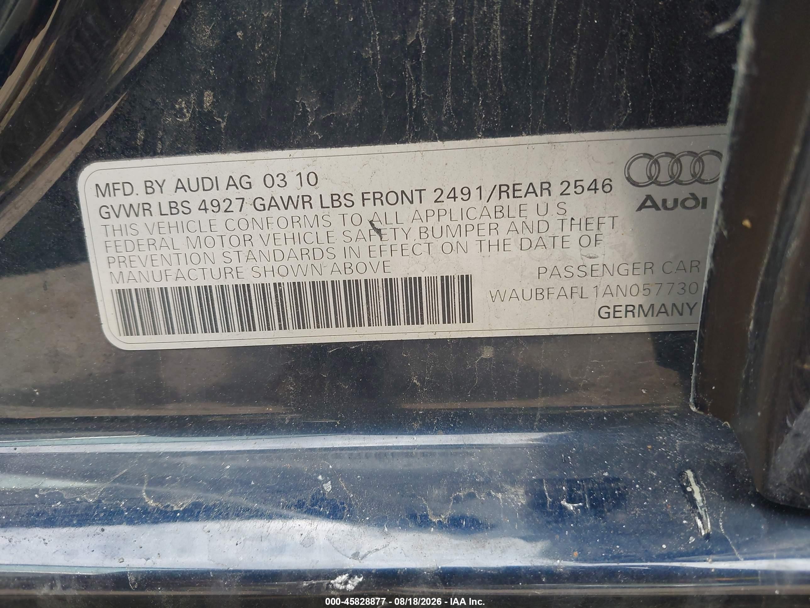 2010 Audi A4 2.0t Premium Синий vin: WAUBFAFL1AN057730
