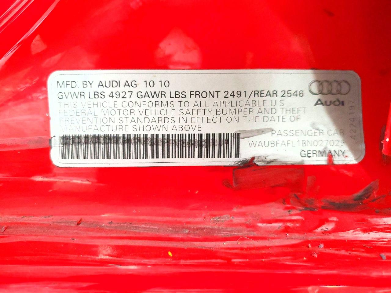 2011 Audi A4 Premium Red vin: WAUBFAFL1BN027029