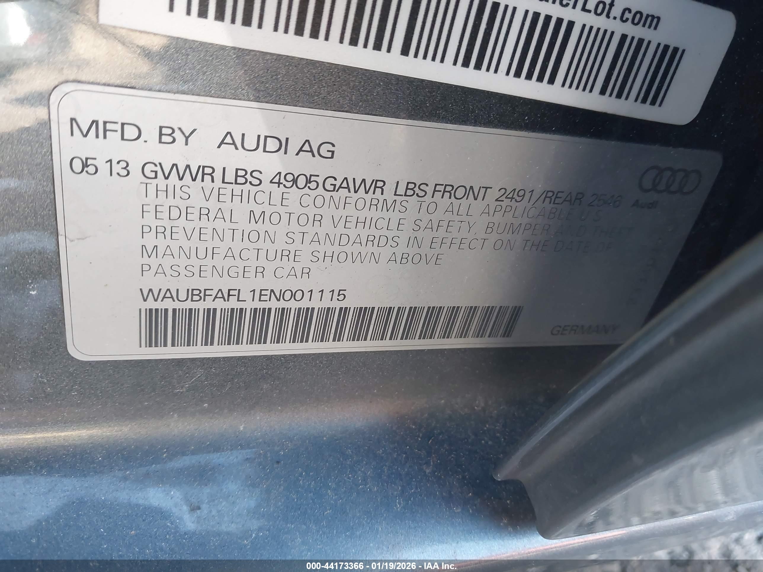 2014 Audi A4 2.0t Premium Gray vin: WAUBFAFL1EN001115