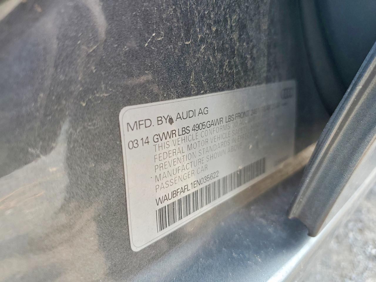 2014 Audi A4 Premium Gray vin: WAUBFAFL1EN035622