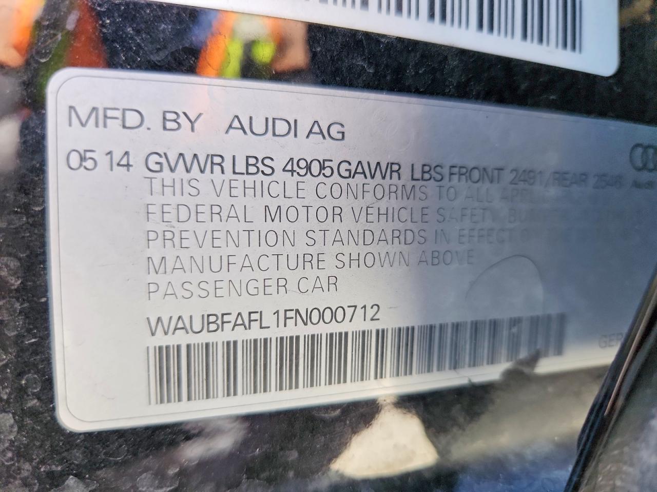 2015 Audi A4 Premium Black vin: WAUBFAFL1FN000712