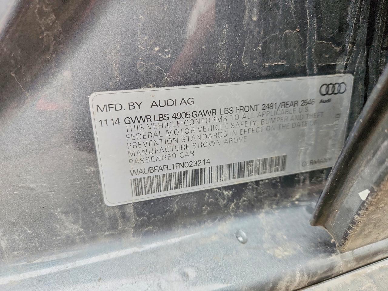 2015 Audi A4 Premium Gray vin: WAUBFAFL1FN023214