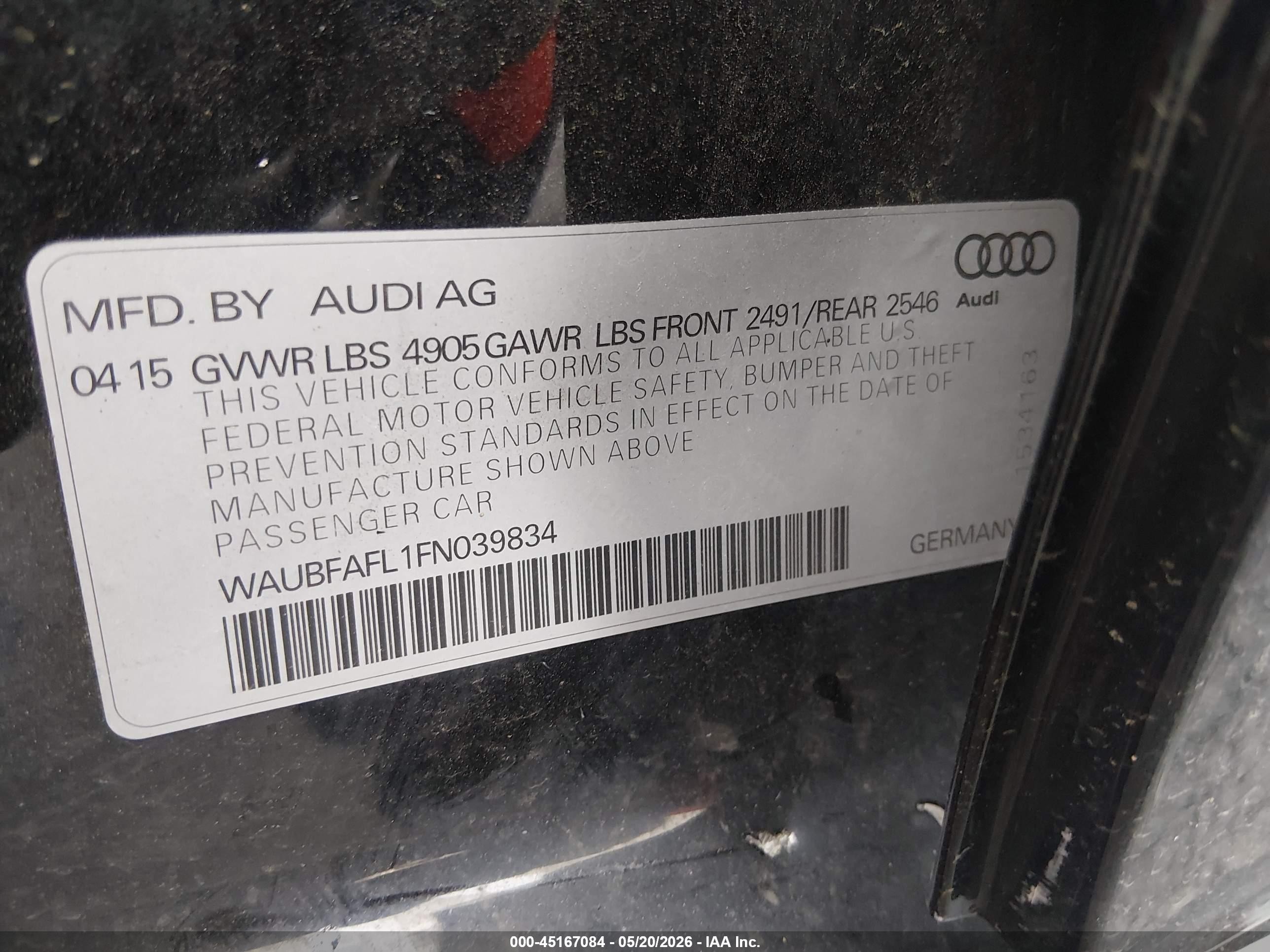 2015 Audi A4 2.0t Premium Black vin: WAUBFAFL1FN039834