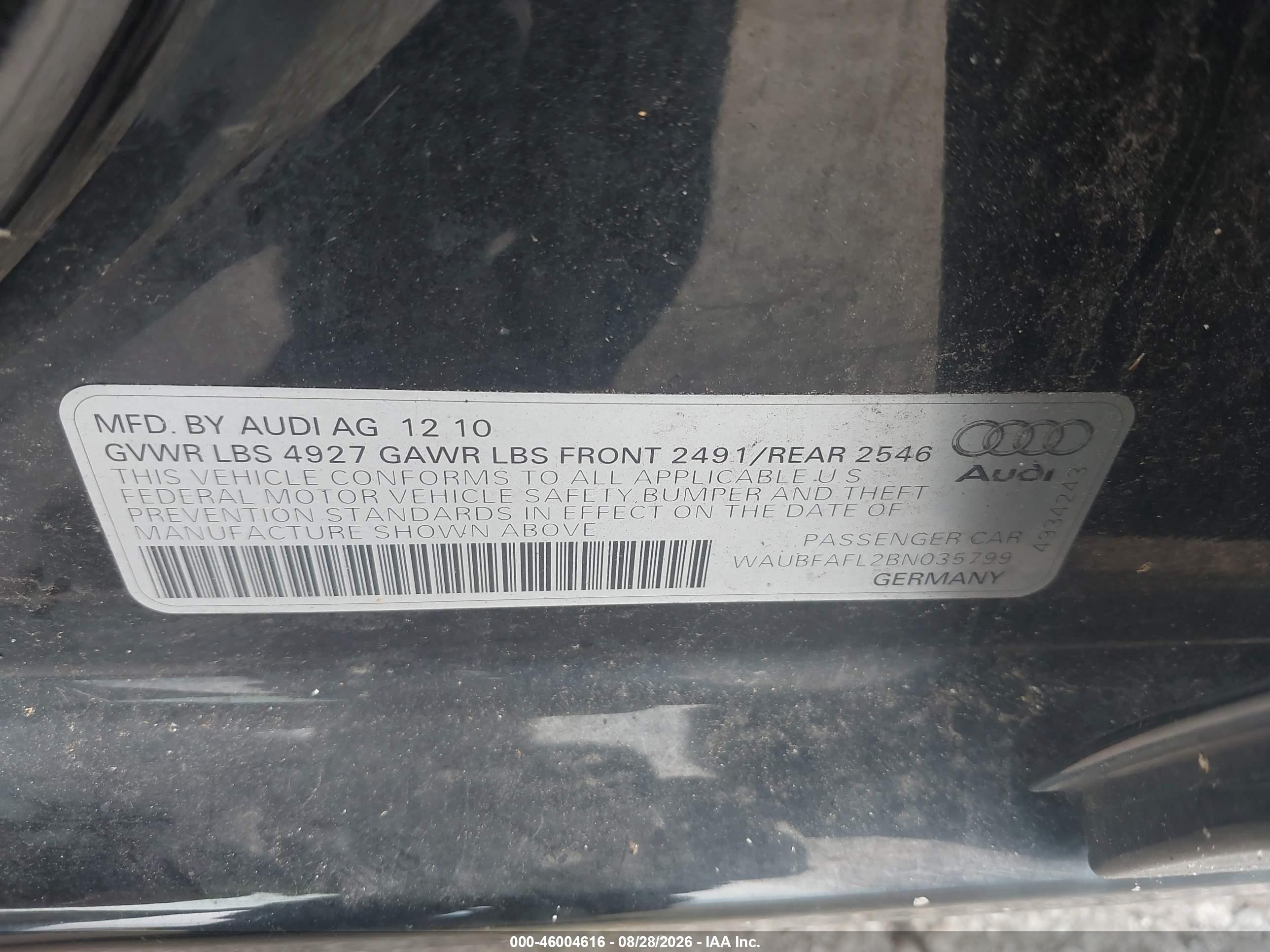 2011 Audi A4 2.0t Premium Черный vin: WAUBFAFL2BN035799