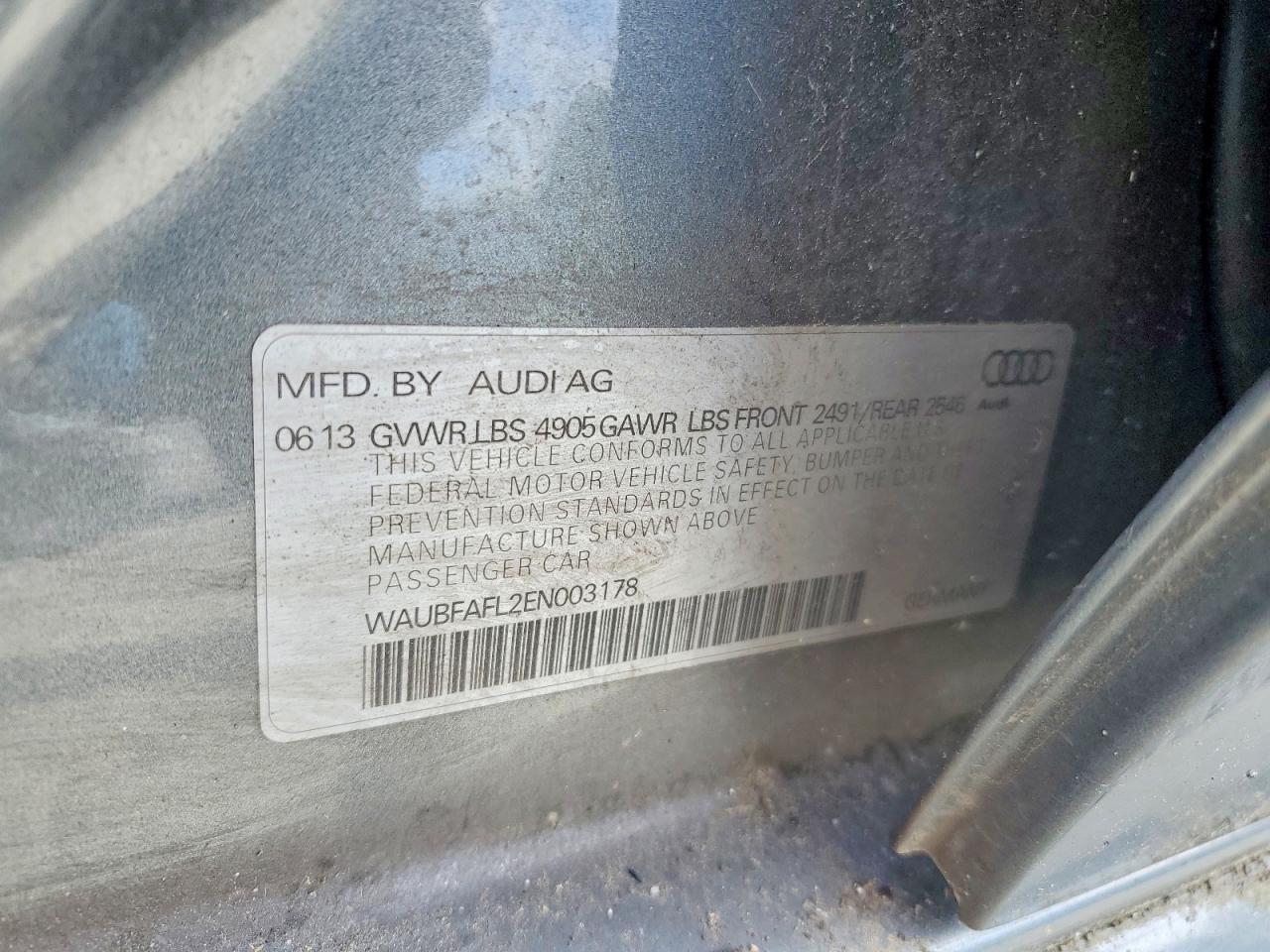 2014 Audi A4 Premium Gray vin: WAUBFAFL2EN003178