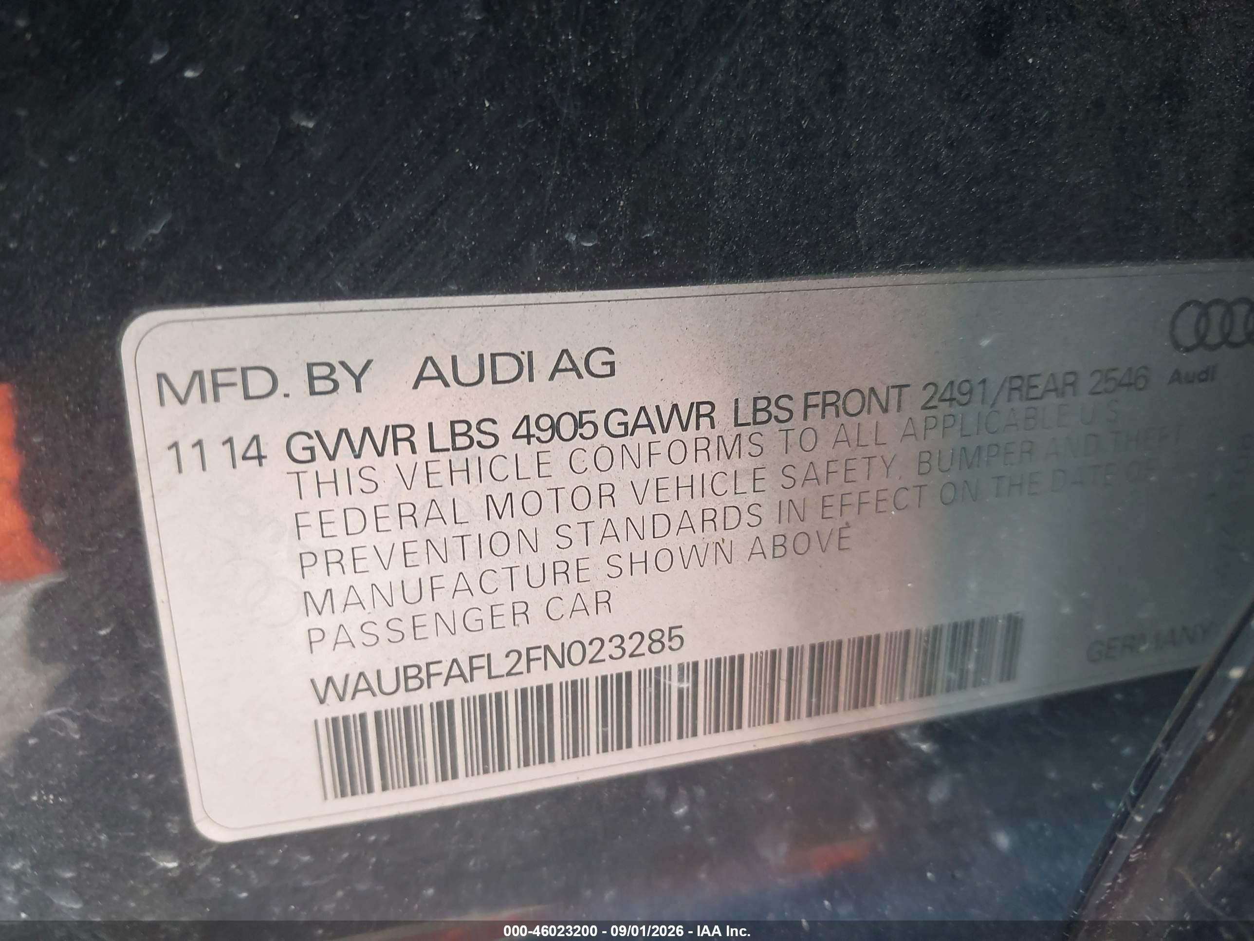 2015 Audi A4 2.0t Premium Черный vin: WAUBFAFL2FN023285