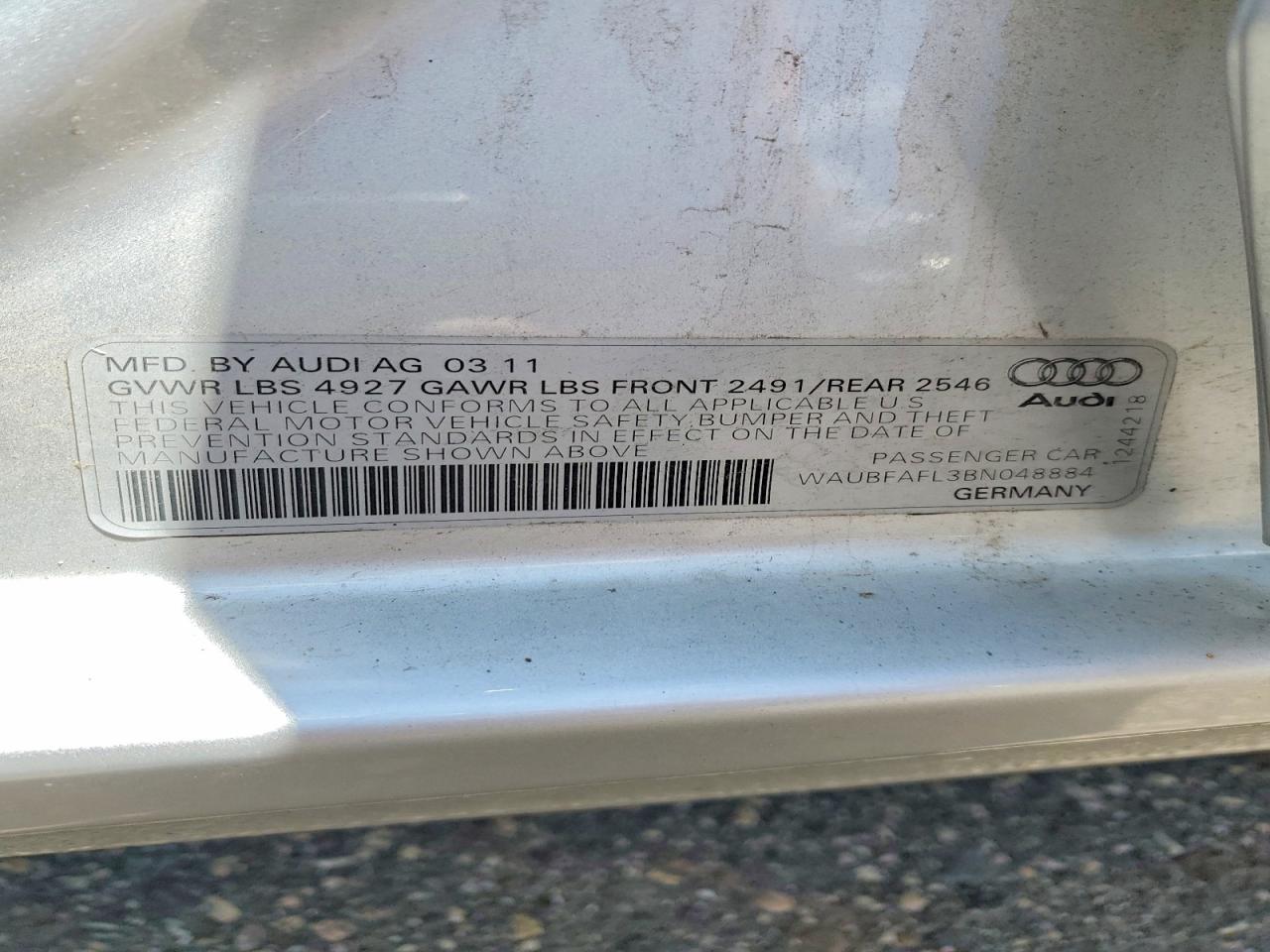 2011 Audi A4 Premium Silver vin: WAUBFAFL3BN048884