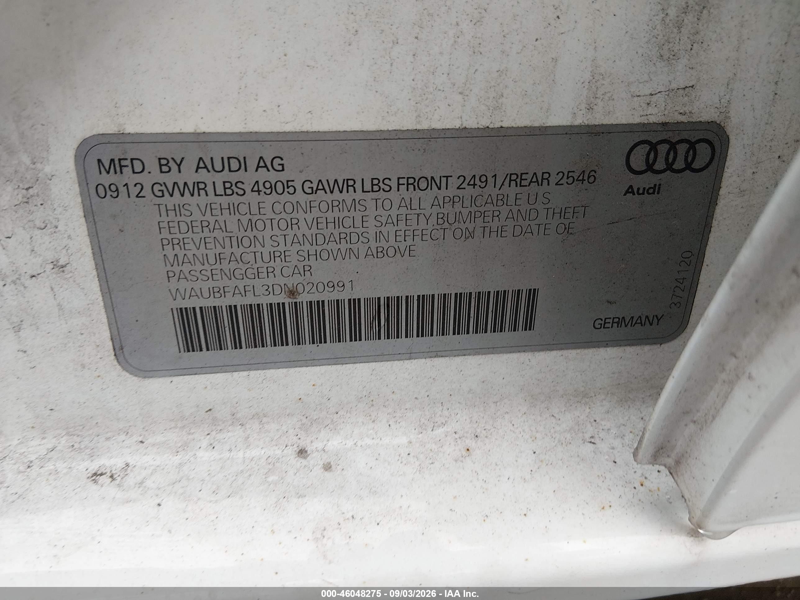 2013 Audi A4 2.0t Premium White vin: WAUBFAFL3DN020991