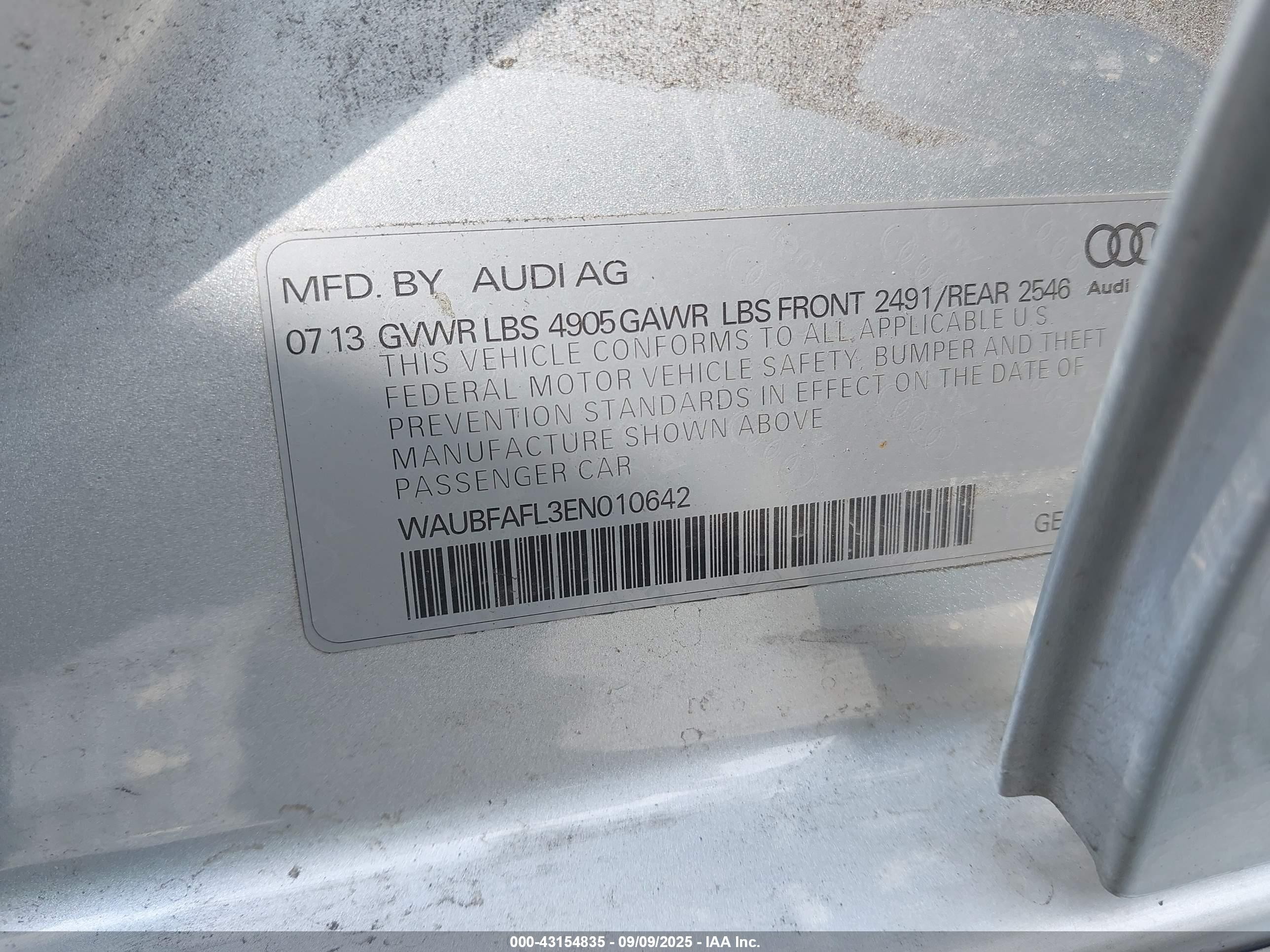 2014 Audi A4 2.0t Premium Gray vin: WAUBFAFL3EN010642