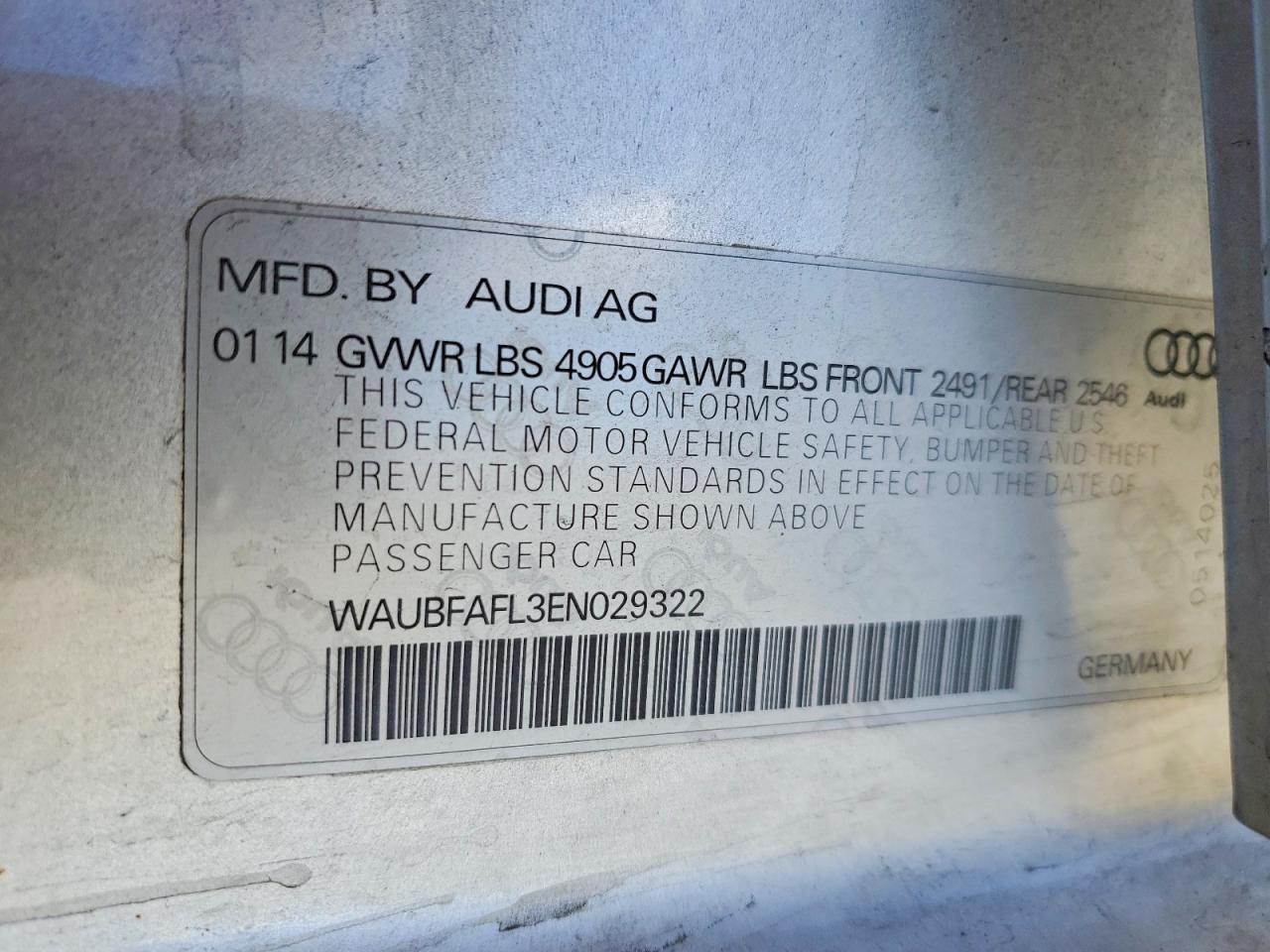 2014 Audi A4 Premium Silver vin: WAUBFAFL3EN029322