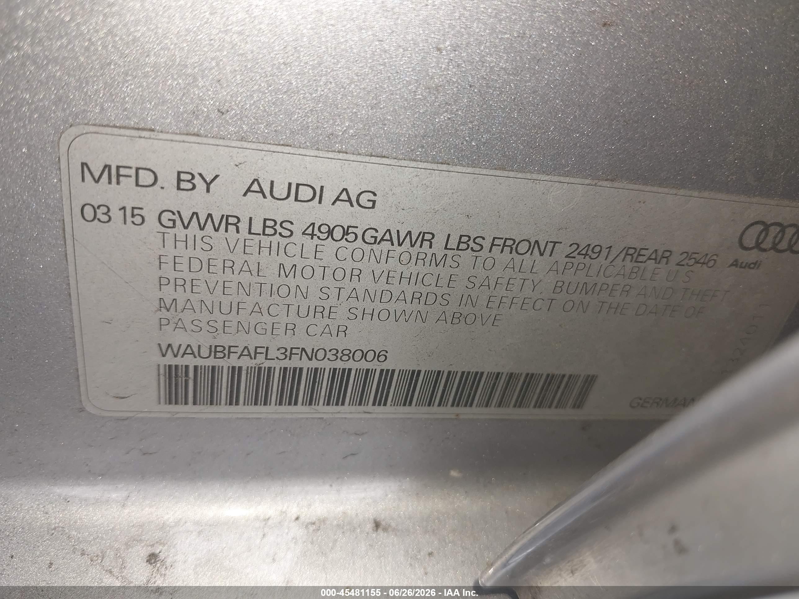 2015 Audi A4 2.0t Premium Silver vin: WAUBFAFL3FN038006
