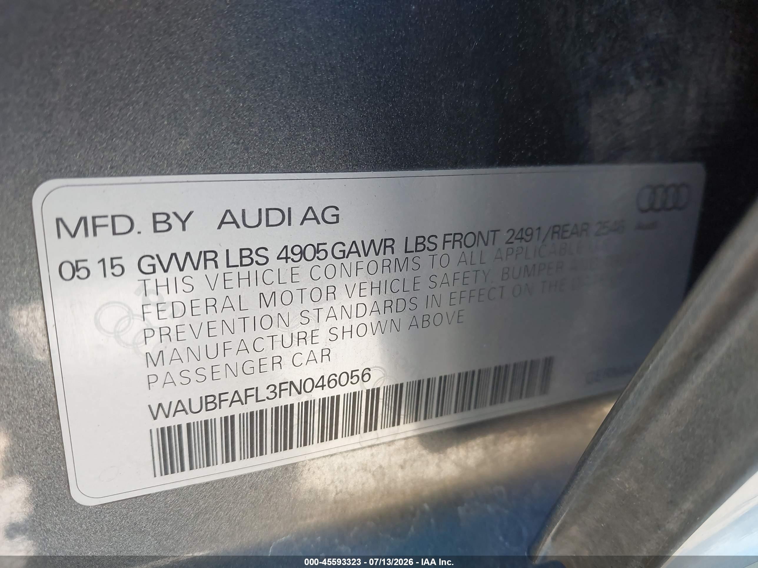 2015 Audi A4 2.0t Premium Gray vin: WAUBFAFL3FN046056