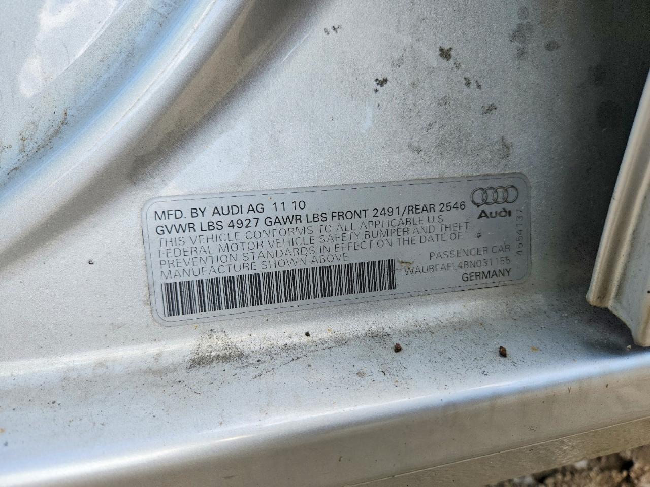 2011 Audi A4 Premium Gray vin: WAUBFAFL4BN031155