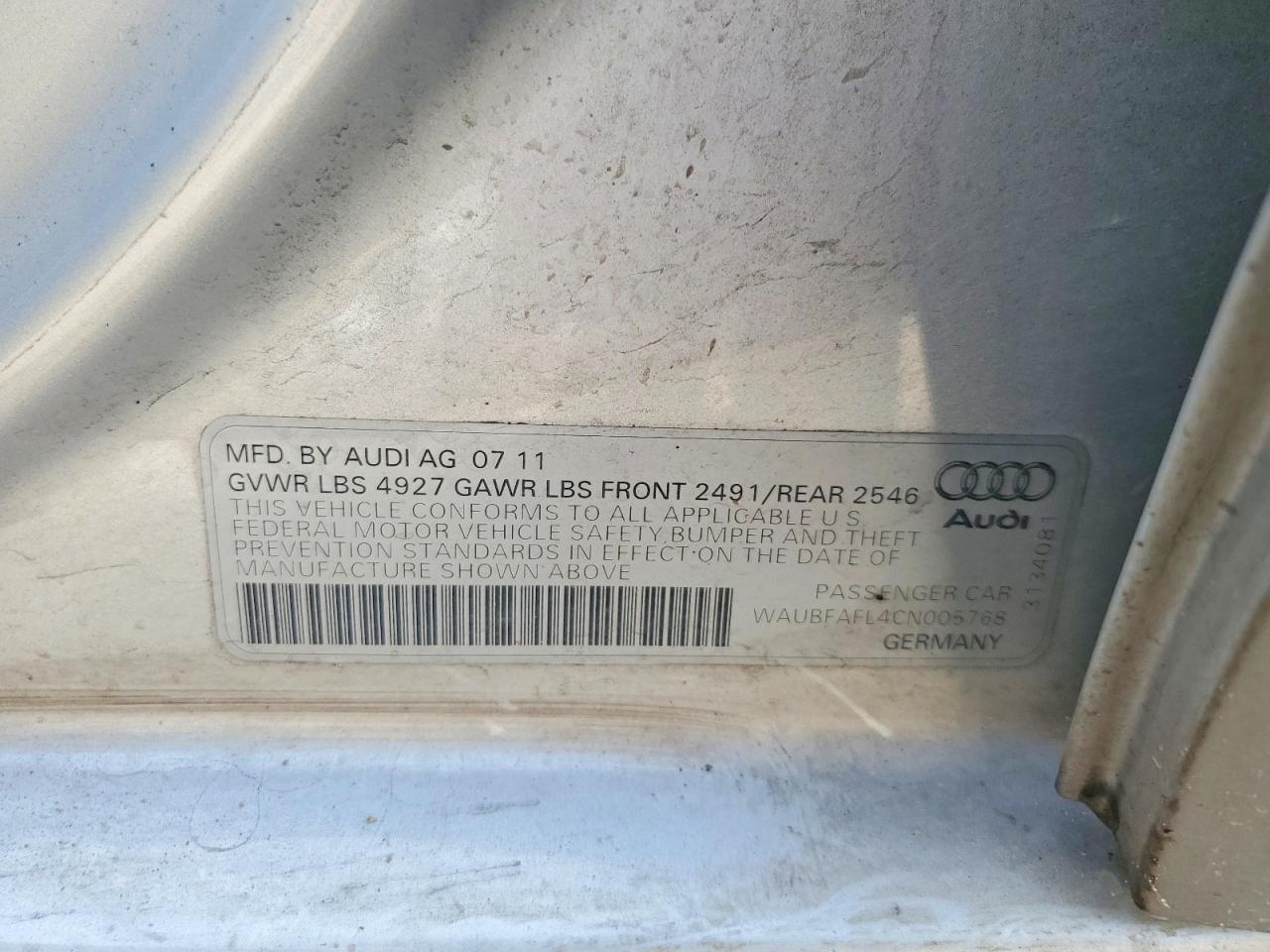 2012 Audi A4 Premium Silver vin: WAUBFAFL4CN005768