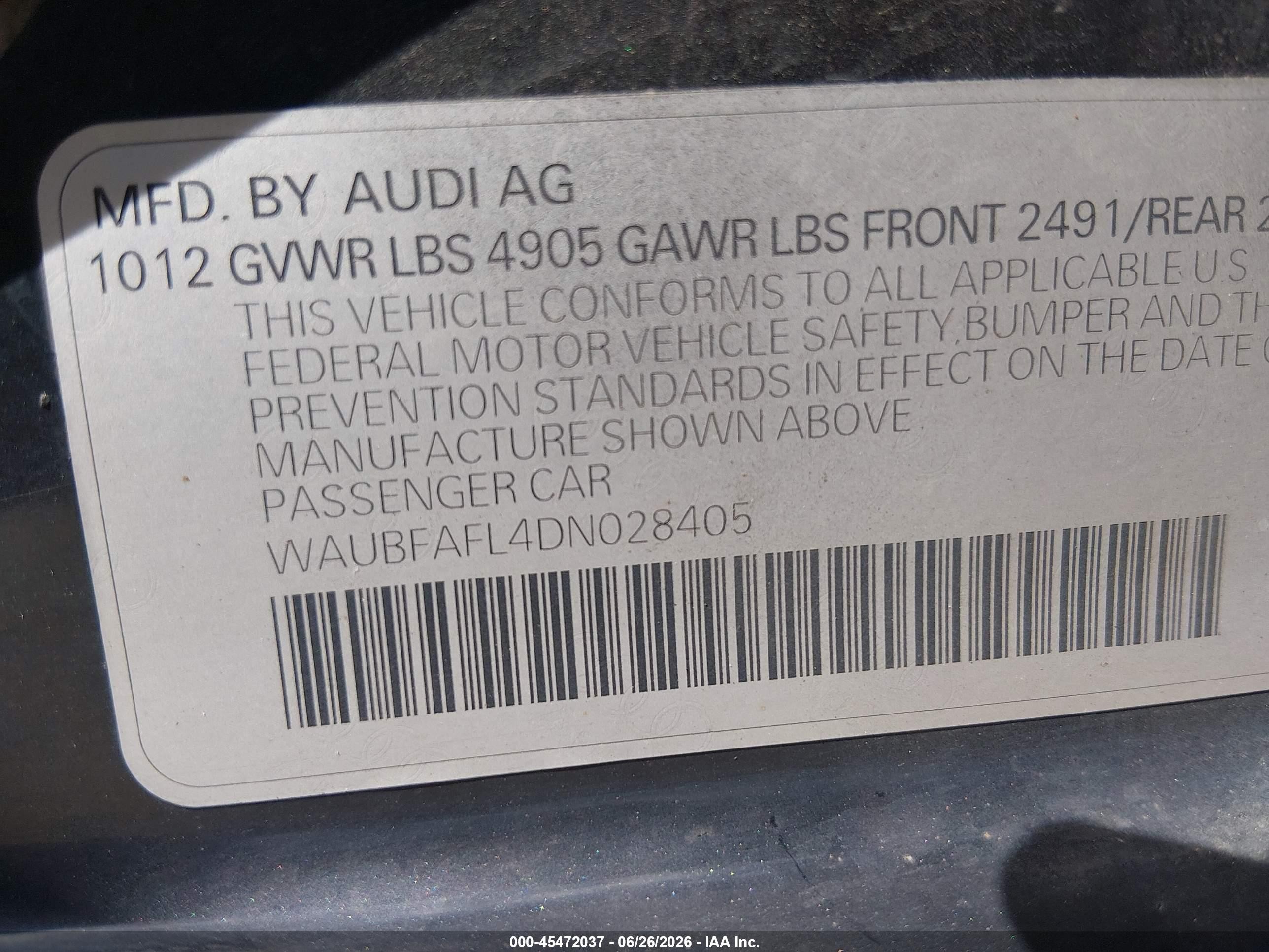 2013 Audi A4 2.0t Premium Black vin: WAUBFAFL4DN028405