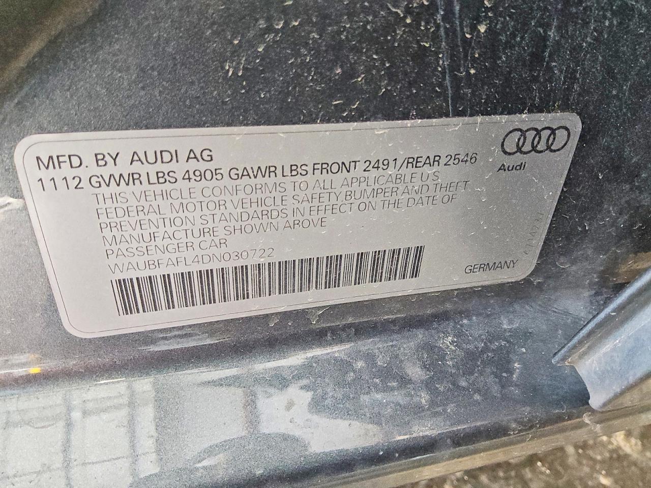 2013 Audi A4 Premium Gray vin: WAUBFAFL4DN030722