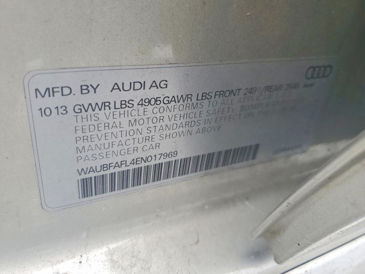 2014 Audi A4 Premium Silver vin: WAUBFAFL4EN017969
