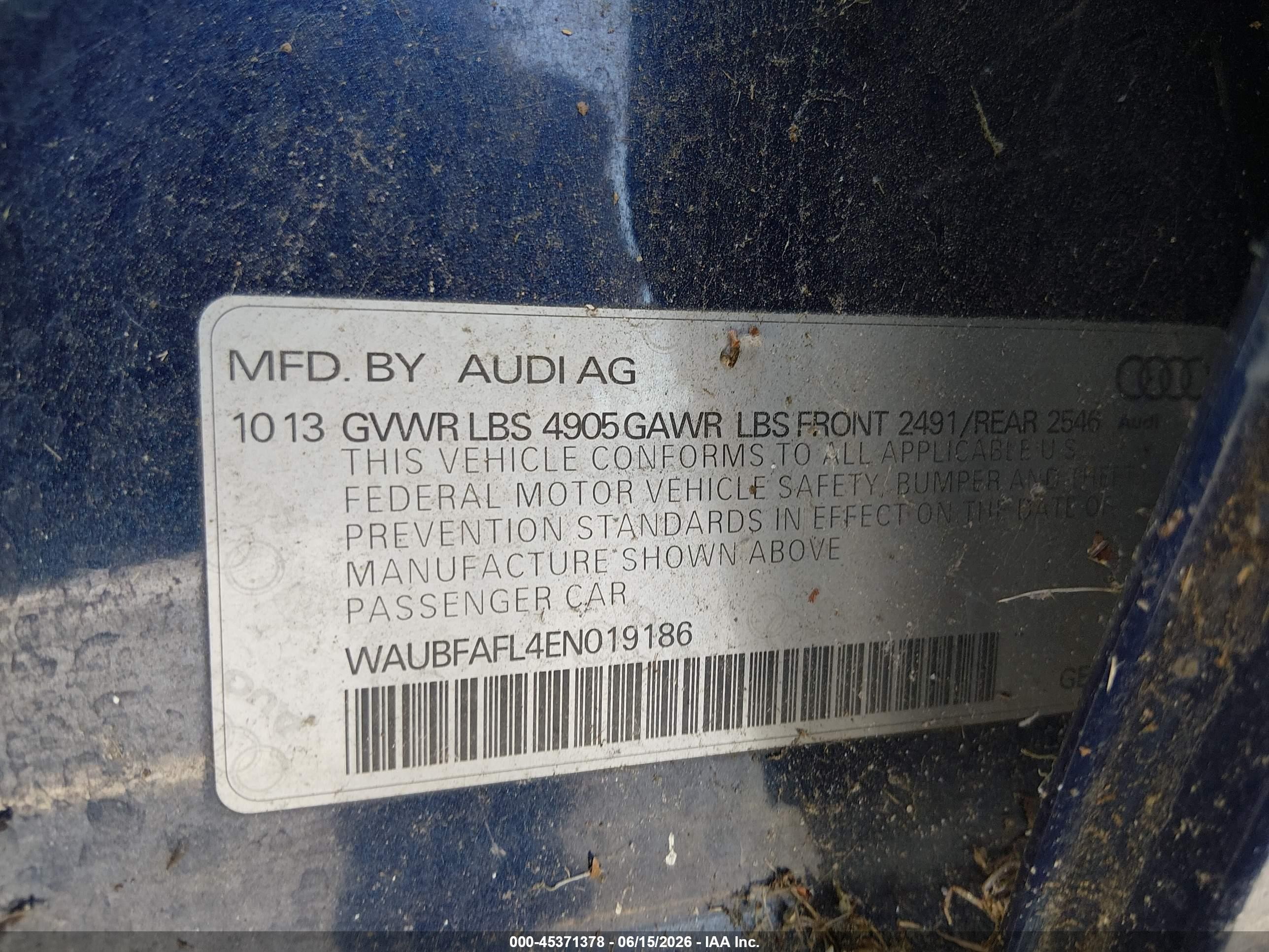 2014 Audi A4 2.0t Premium Blue vin: WAUBFAFL4EN019186