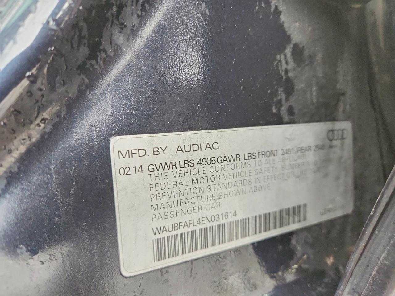 2014 Audi A4 Premium Charcoal vin: WAUBFAFL4EN031614