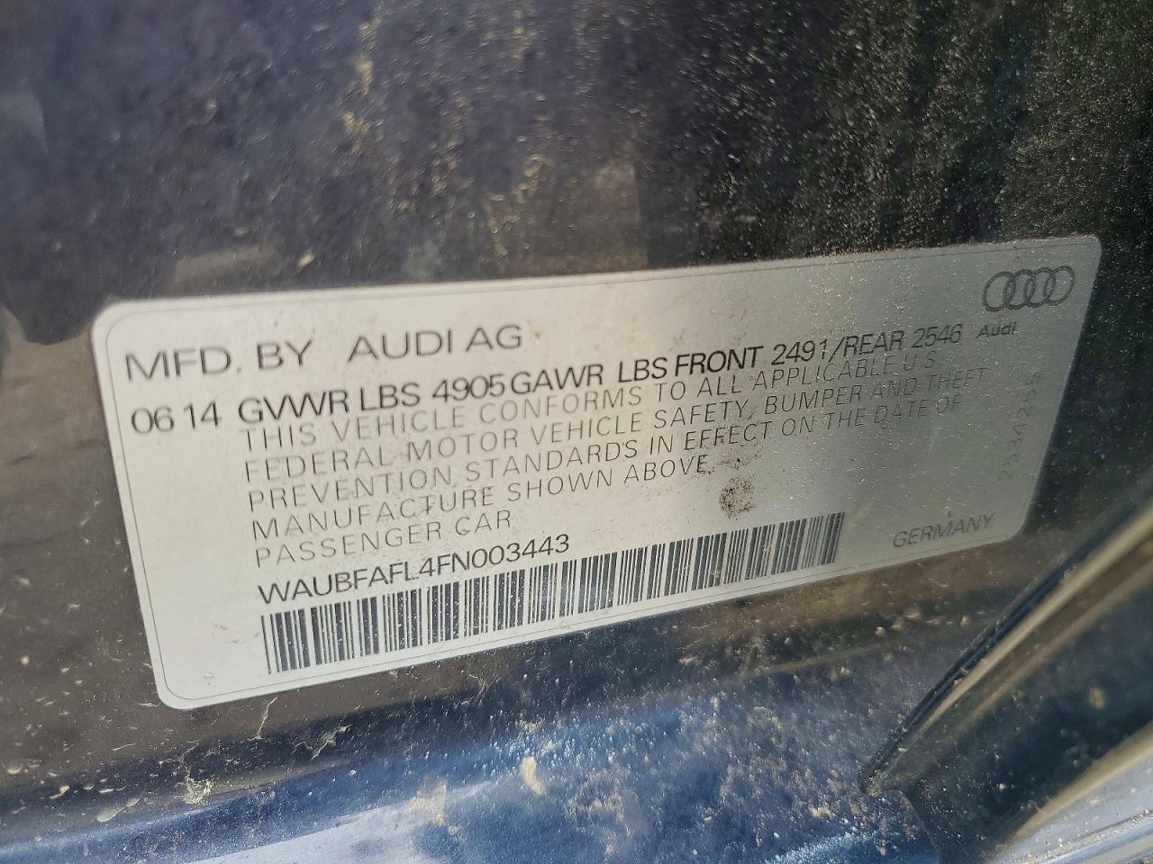 2015 Audi A4 Premium Blue vin: WAUBFAFL4FN003443