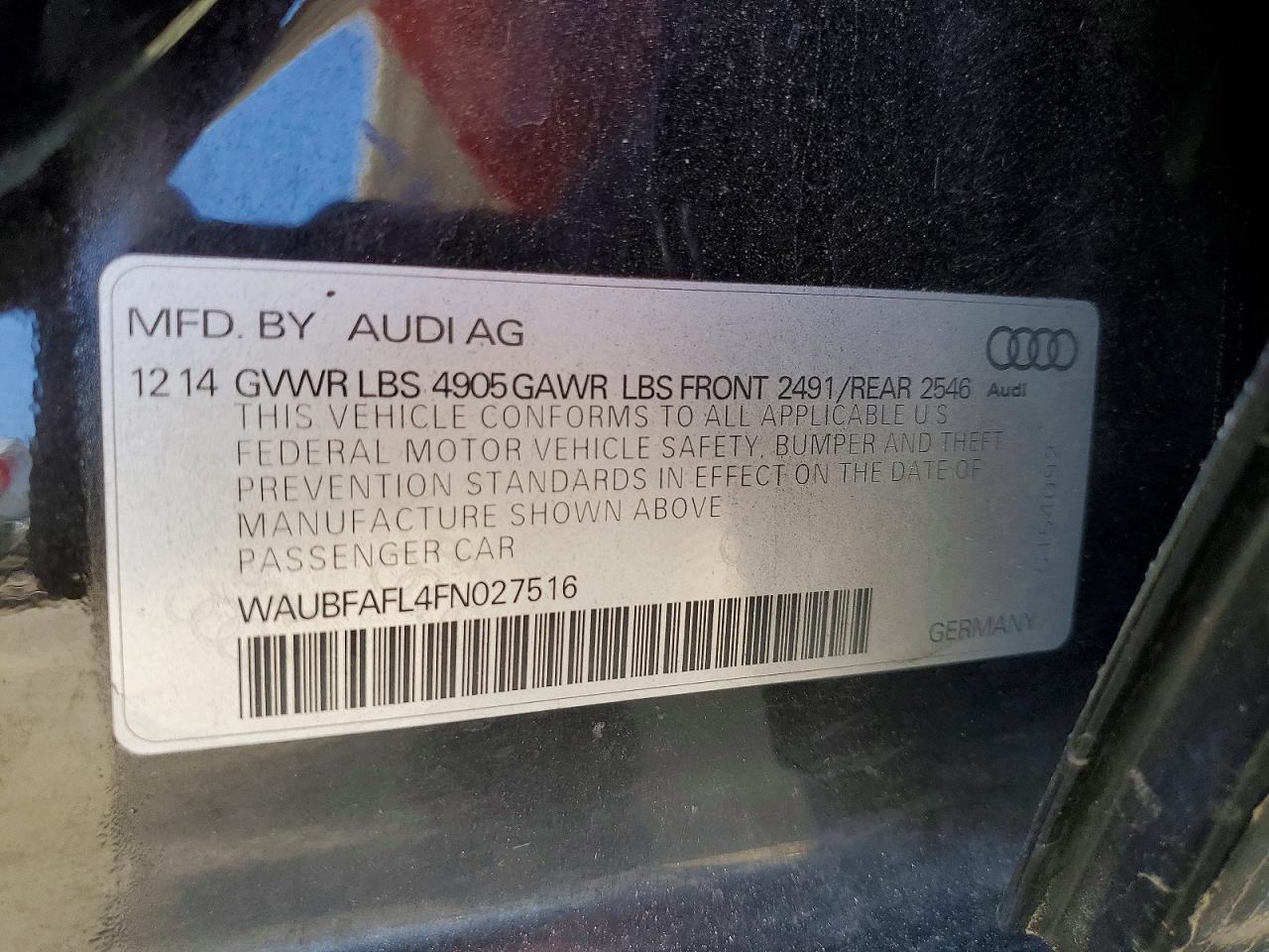2015 Audi A4 Premium Black vin: WAUBFAFL4FN027516