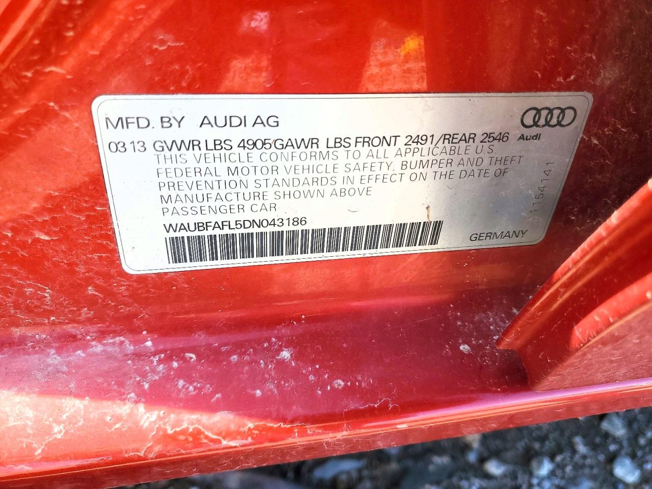 2013 Audi A4 Premium Red vin: WAUBFAFL5DN043186