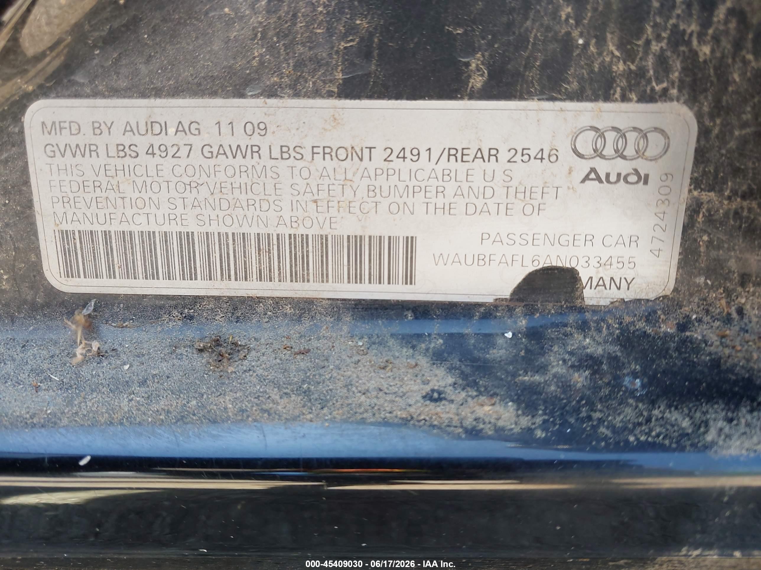 2010 Audi A4 2.0t Premium Black vin: WAUBFAFL6AN033455