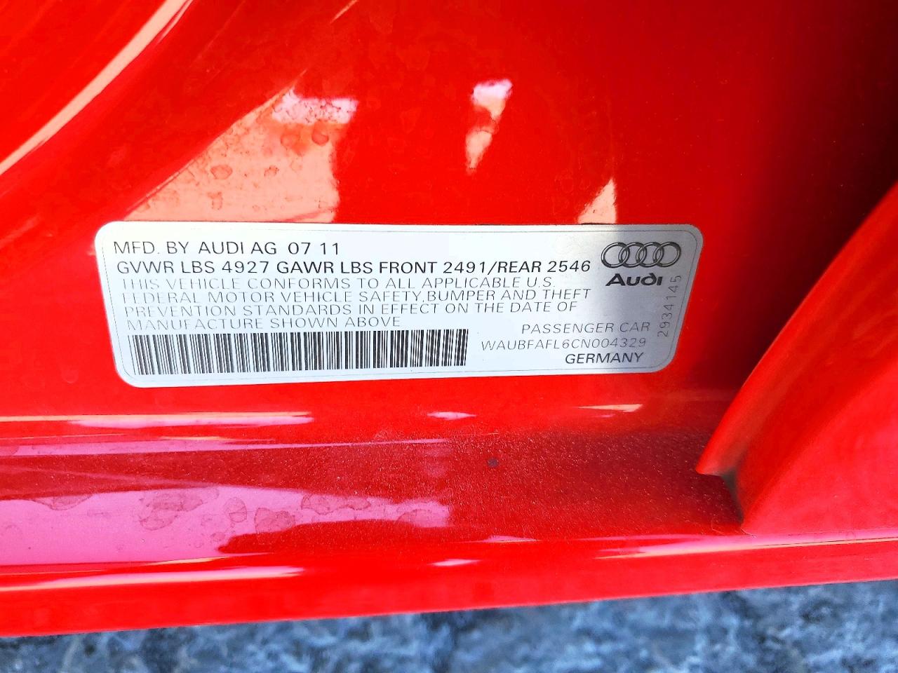 2012 Audi A4 Premium Red vin: WAUBFAFL6CN004329