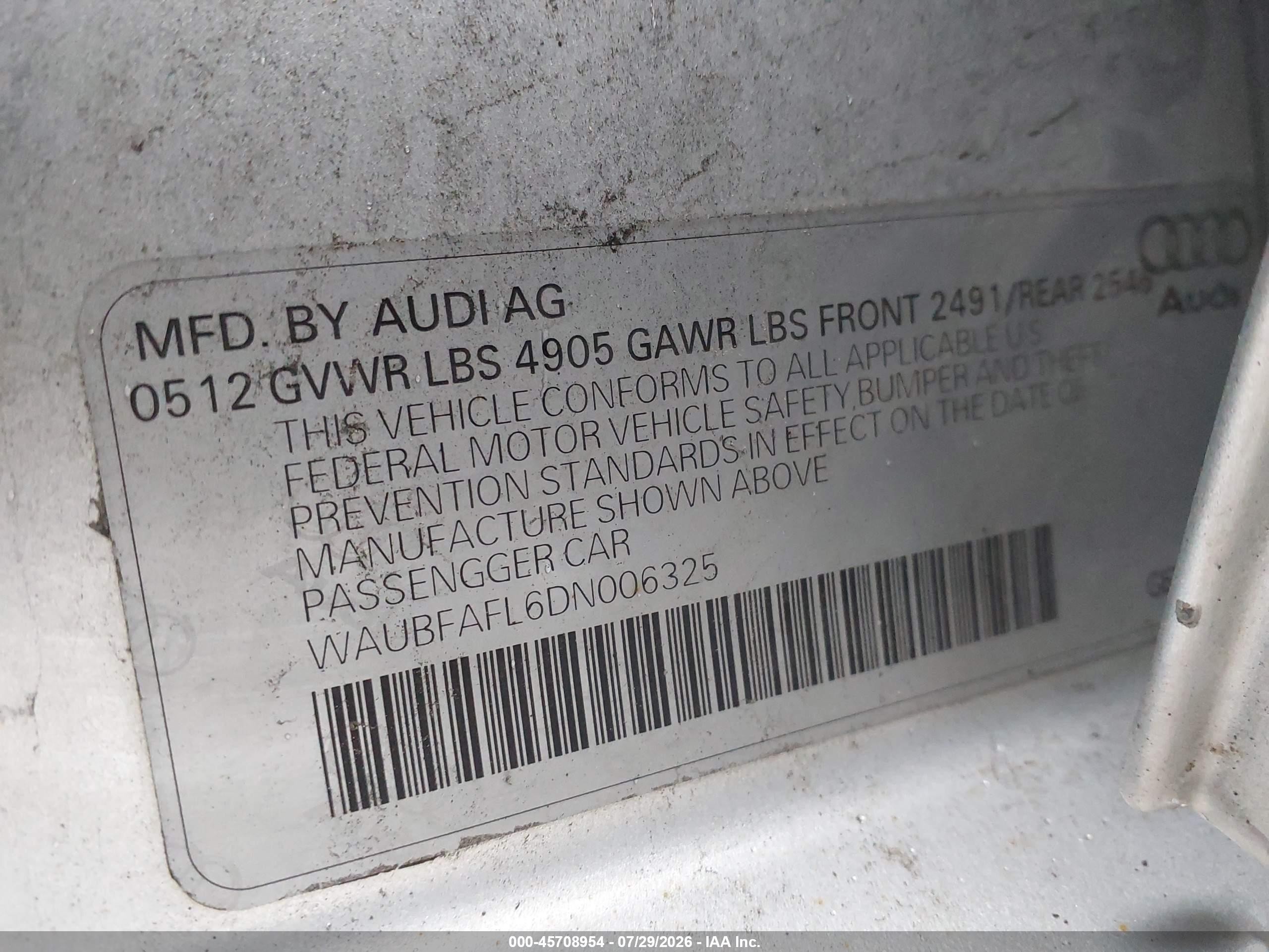 2013 Audi A4 2.0t Premium Silver vin: WAUBFAFL6DN006325